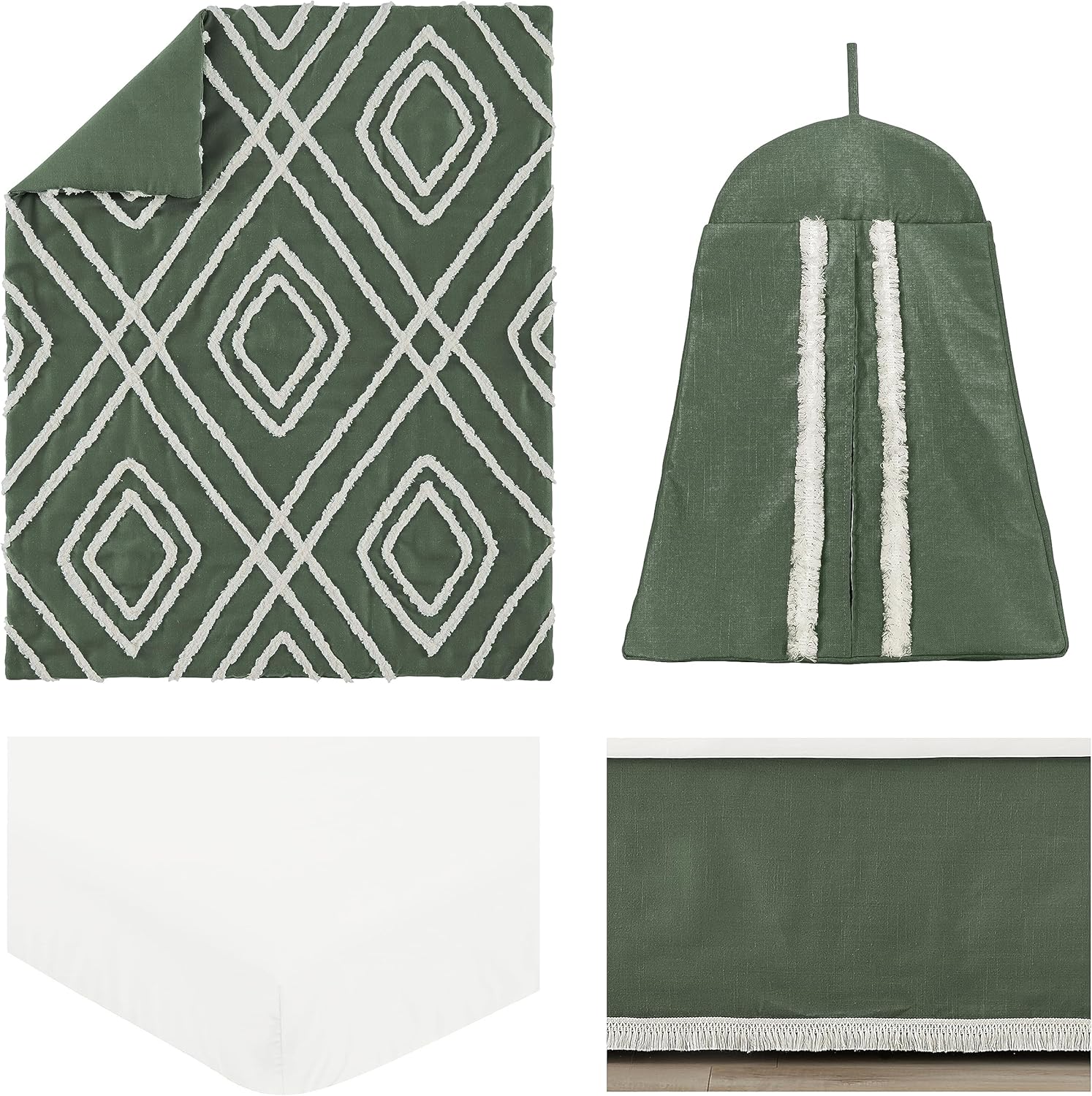 Sweet Jojo Designs Dark Green Boho Arrow Boy Girl Gender Neutral Baby Crib Bedding Set Infant Nursery Room Blanket Fitted Sheet Skirt Diaper Stacker 4p Modern Bohemian Farmhouse Southwest Diamond Tuft