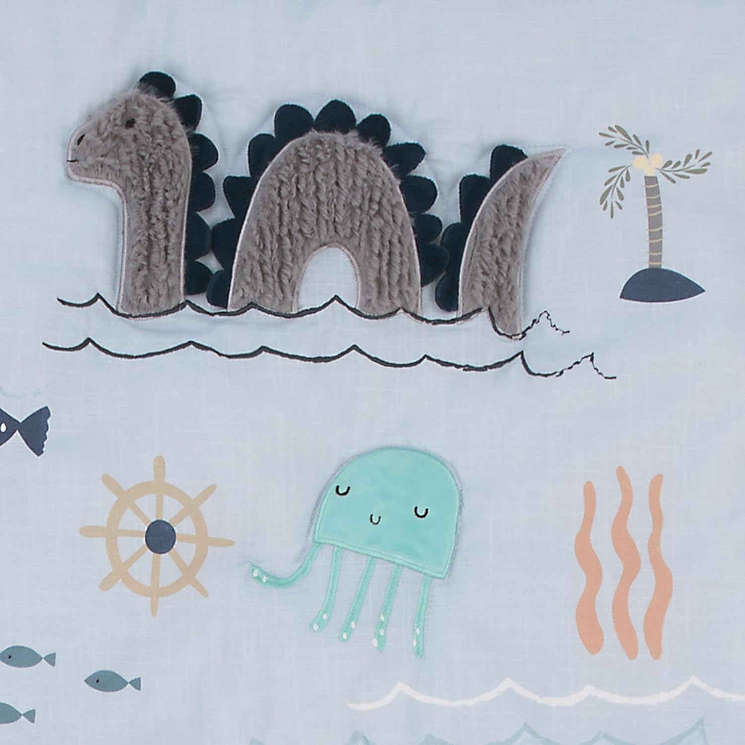 NoJo Explore Dream Discover Light Blue, Navy, Gray and Coral Ocean 4 Piece Nursery Crib Bedding Set - Comforter, 100% Cotton Fitted Crib Sheet, Crib Skirt and Nursery Organizer - Image 7