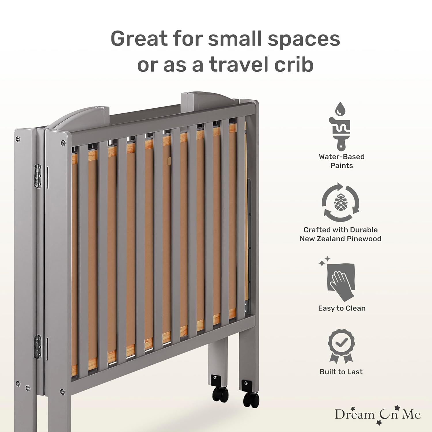 3 in 1 Portable Folding Stationary Side Crib in Steel Grey, Greenguard Gold Certified, Safety Wheels with Locking Casters, Convertible, 3 Mattress Heights - Image 4