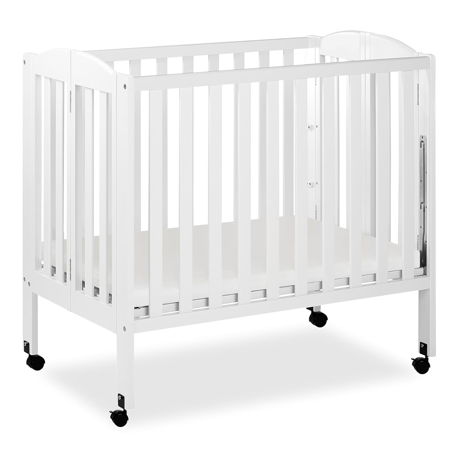 3 in 1 Portable Folding Stationary Side Crib in Steel Grey, Greenguard Gold Certified, Safety Wheels with Locking Casters, Convertible, 3 Mattress Heights - Image 6