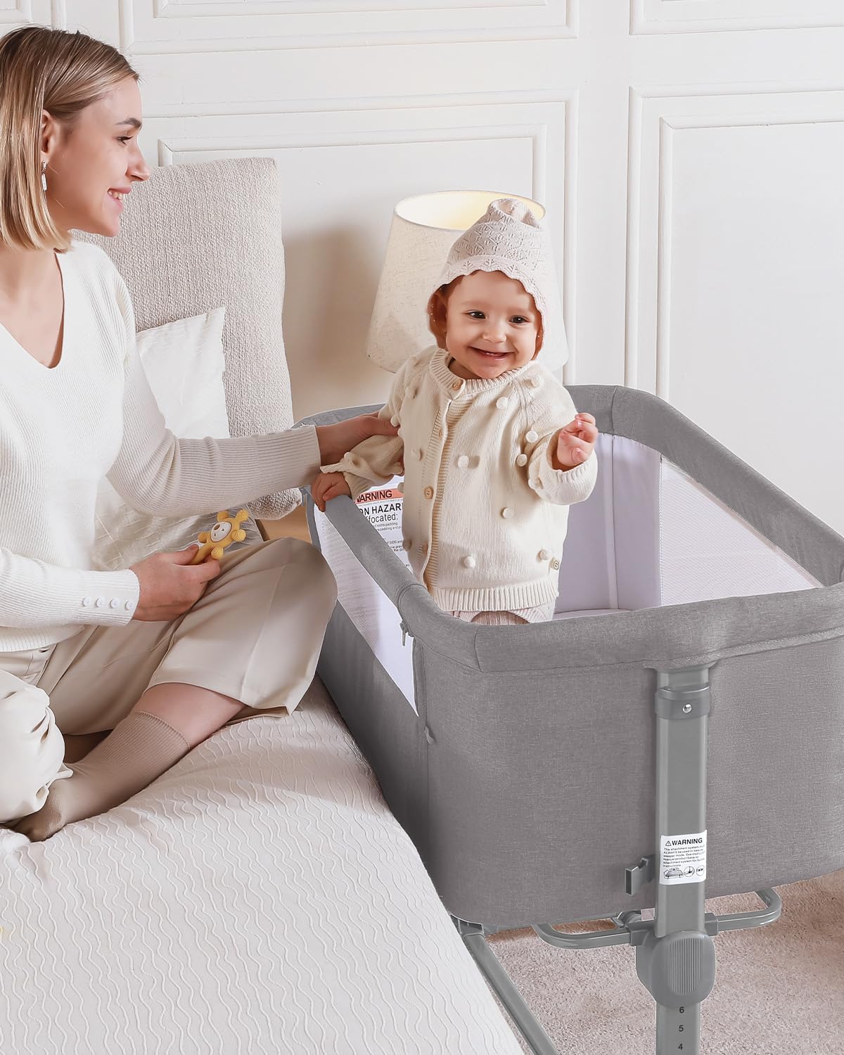 Alternative view of Larex Baby Bassinet, 3 in 1 Bassinets Bedside Sleeper for Newborn, Portable Crib Adjustable 7 Height Bedside Bassinet with Mattress and Wheels Light Grey