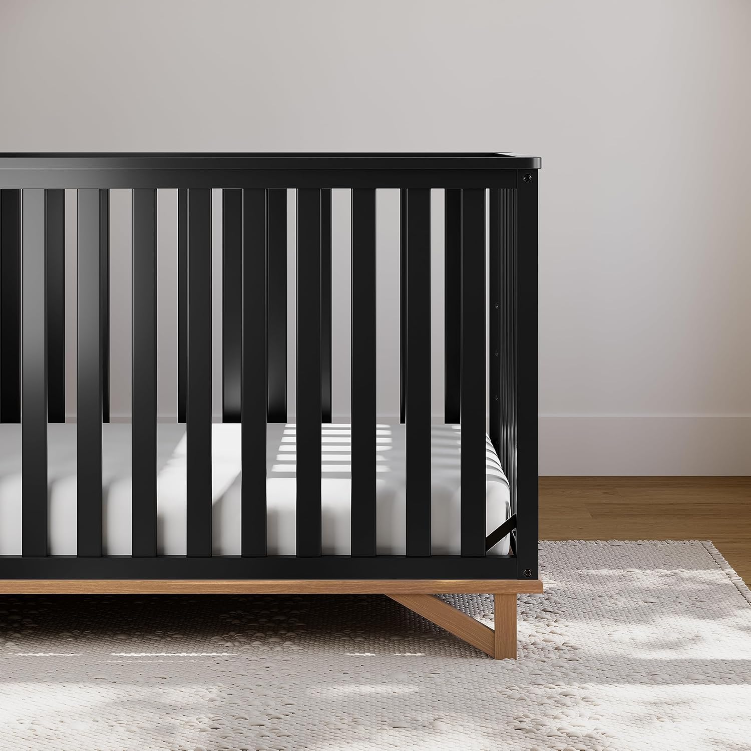 Storkcraft Santa Monica 5-in-1 Convertible Crib (Black with Vintage Driftwood) u2013 GREENGUARD Gold Certified, Modern Design, Two-Tone Baby Crib, Converts to Toddler Bed, Daybed and Full-Size Bed - Image 3