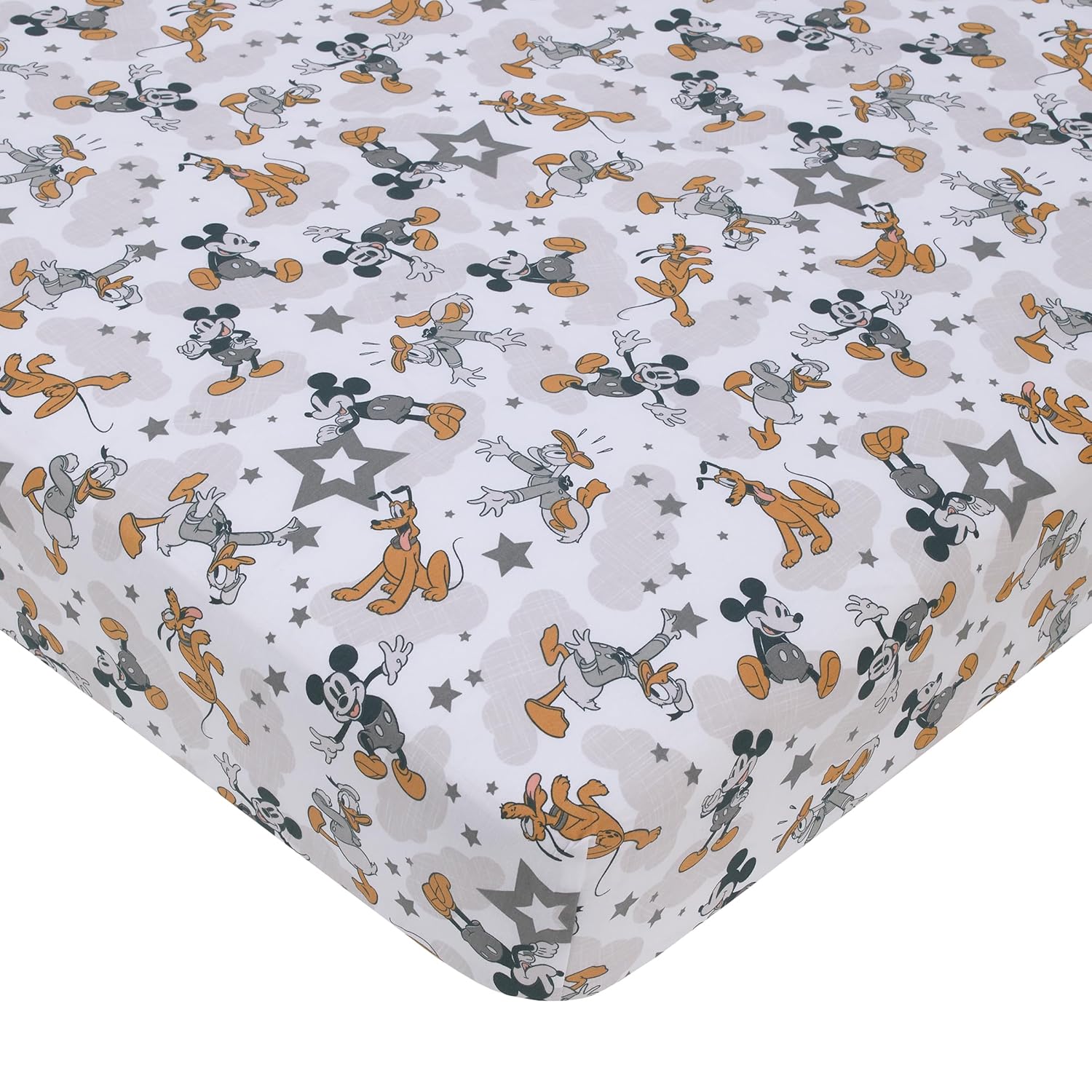 Alternative view of NoJo Disney Mickey Mouse Love Mickey Gray, Navy, and Tan Donald Duck and Pluto, Clouds and Stars 3 Piece Nursery Crib Bedding Set - Comforter, Fitted Crib Sheet, and Crib Skirt