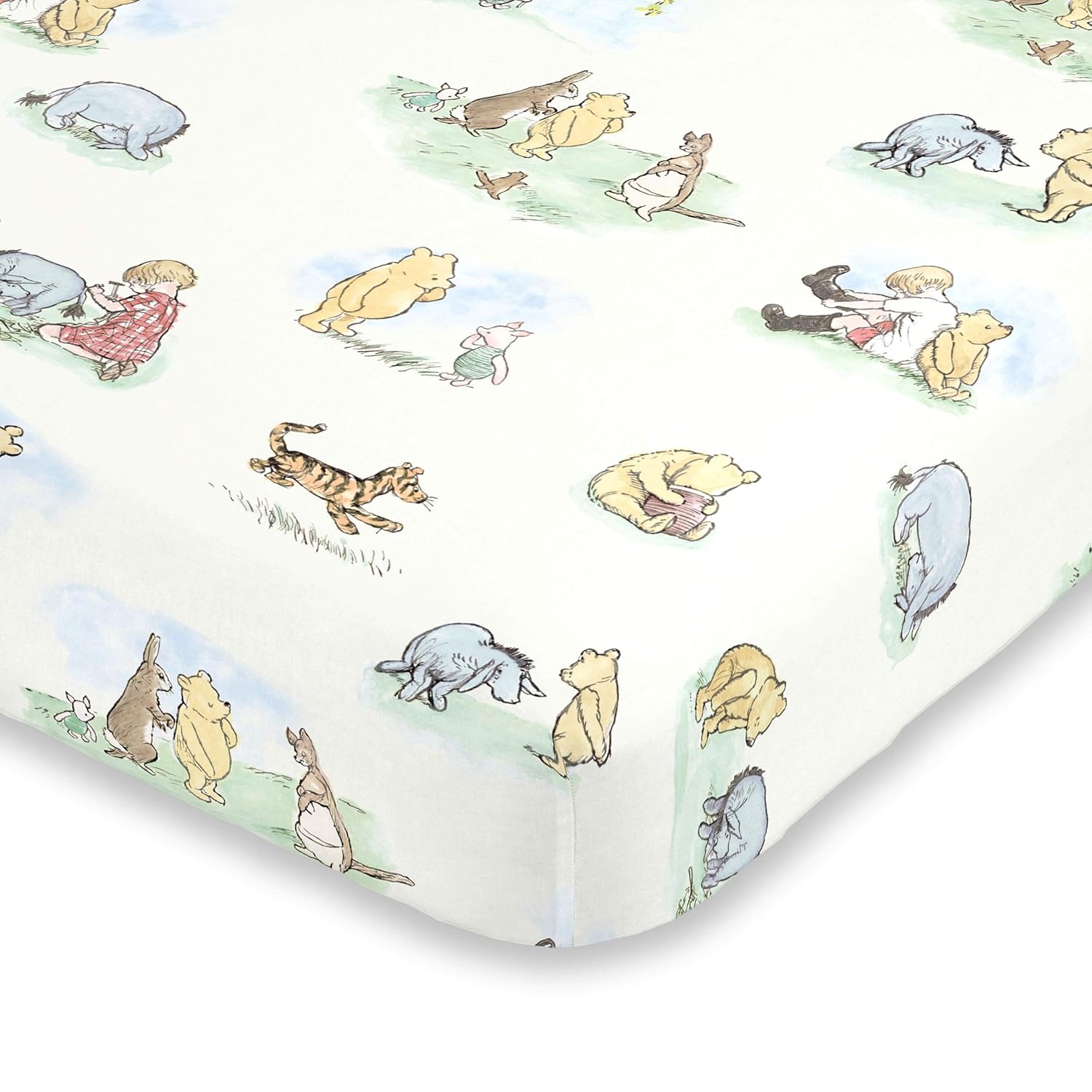 Alternative view of Disney Winnie The Pooh Classic Pooh Ivory, Blue, Sage, Tan Storybook 6 Piece Nursery Crib Bedding Set - Comforter, 2 Fitted Crib Sheets, Dust Ruffle, Baby Blanket, Changing Pad Cover