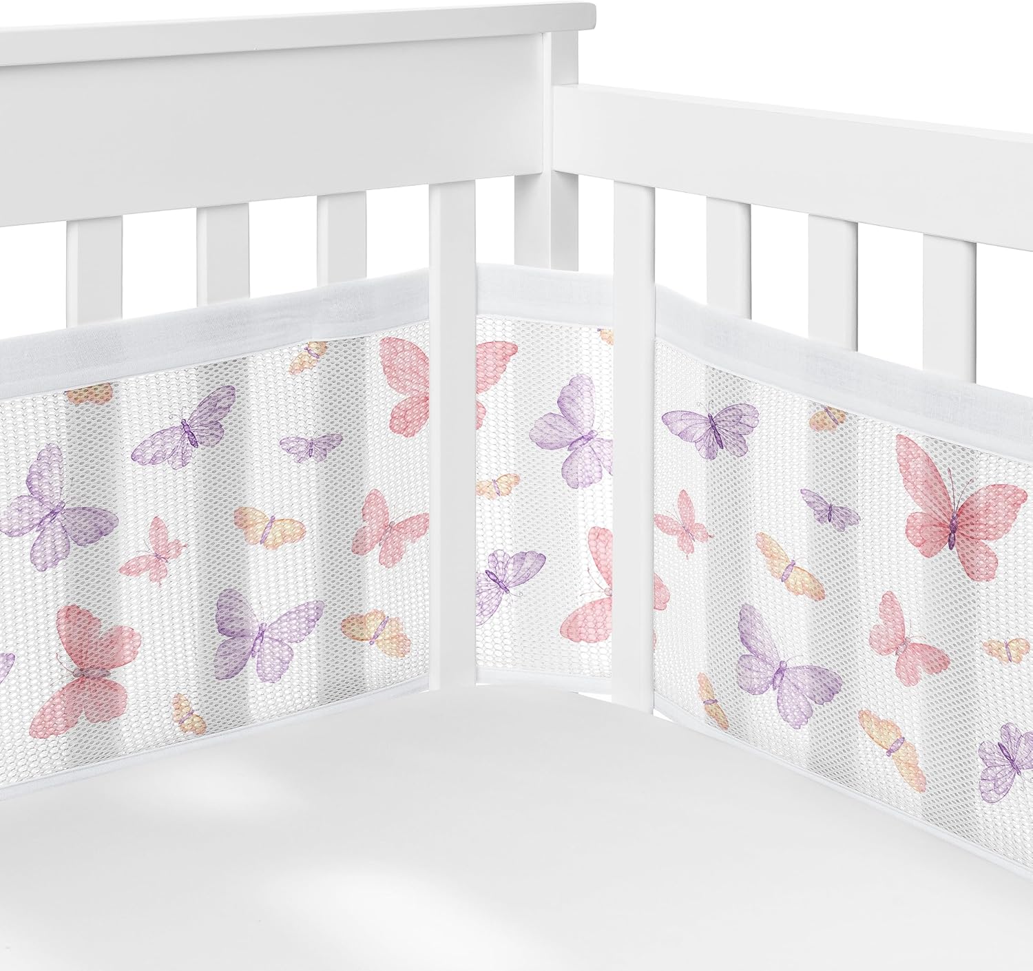Alternative view of Sweet Jojo Designs 5-Piece Baby Crib Bedding Set (Pink/Purple Shabby Chic Butterfly) for Girls, Infants/Nursery incl. BreathableBaby Mesh Liner, Blanket, Fitted Sheet, Skirt, Diaper Stacker (Colorful)