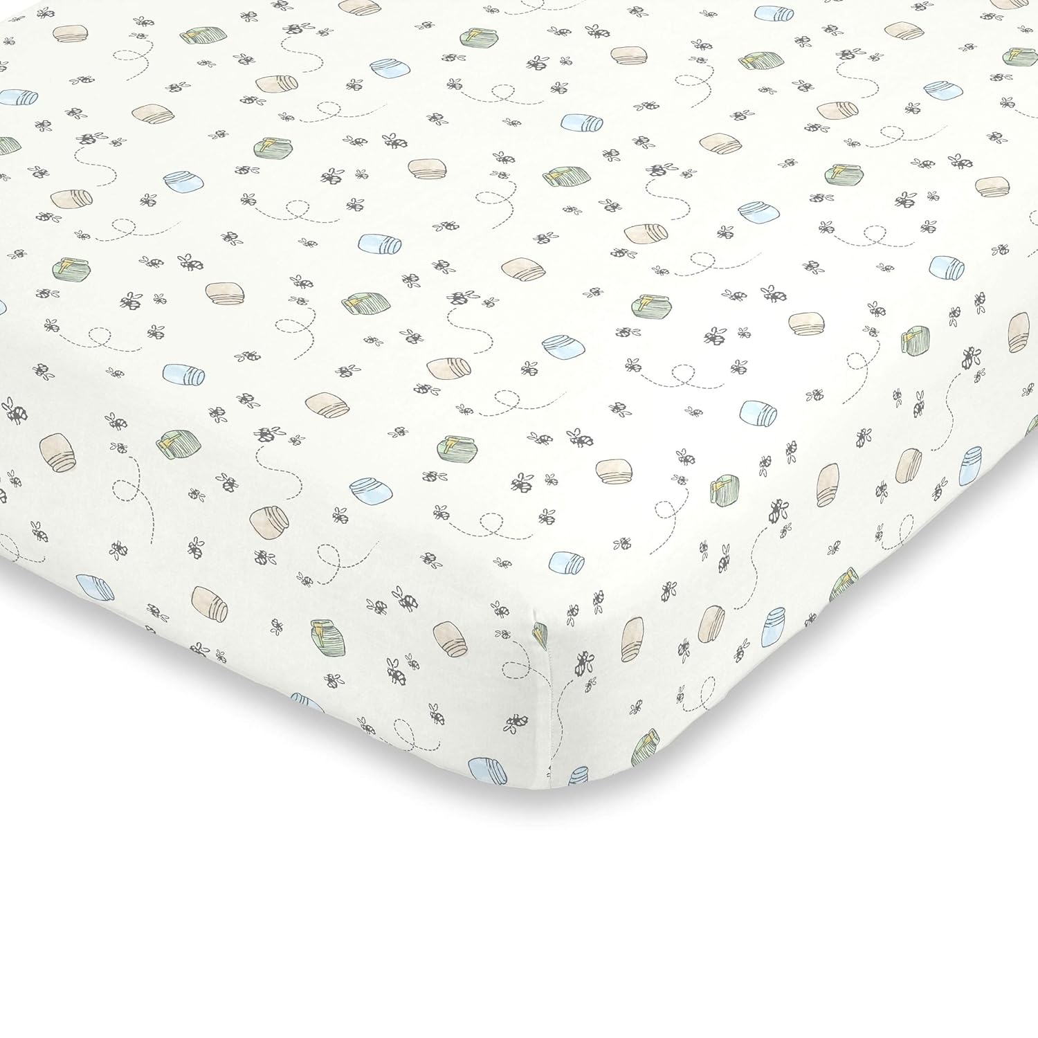 Disney Winnie The Pooh Classic Pooh Ivory, Blue, Sage, Tan Storybook 6 Piece Nursery Crib Bedding Set - Comforter, 2 Fitted Crib Sheets, Dust Ruffle, Baby Blanket, Changing Pad Cover - Image 3