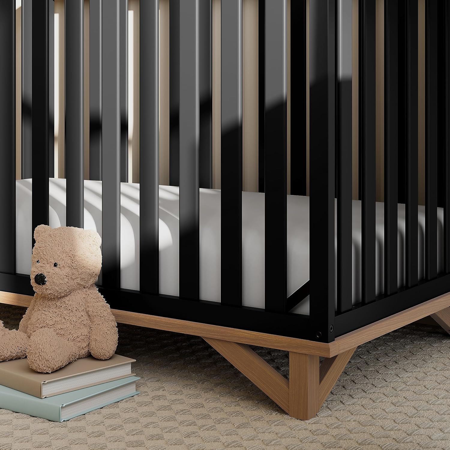 Storkcraft Santa Monica 5-in-1 Convertible Crib (Black with Vintage Driftwood) u2013 GREENGUARD Gold Certified, Modern Design, Two-Tone Baby Crib, Converts to Toddler Bed, Daybed and Full-Size Bed - Image 4