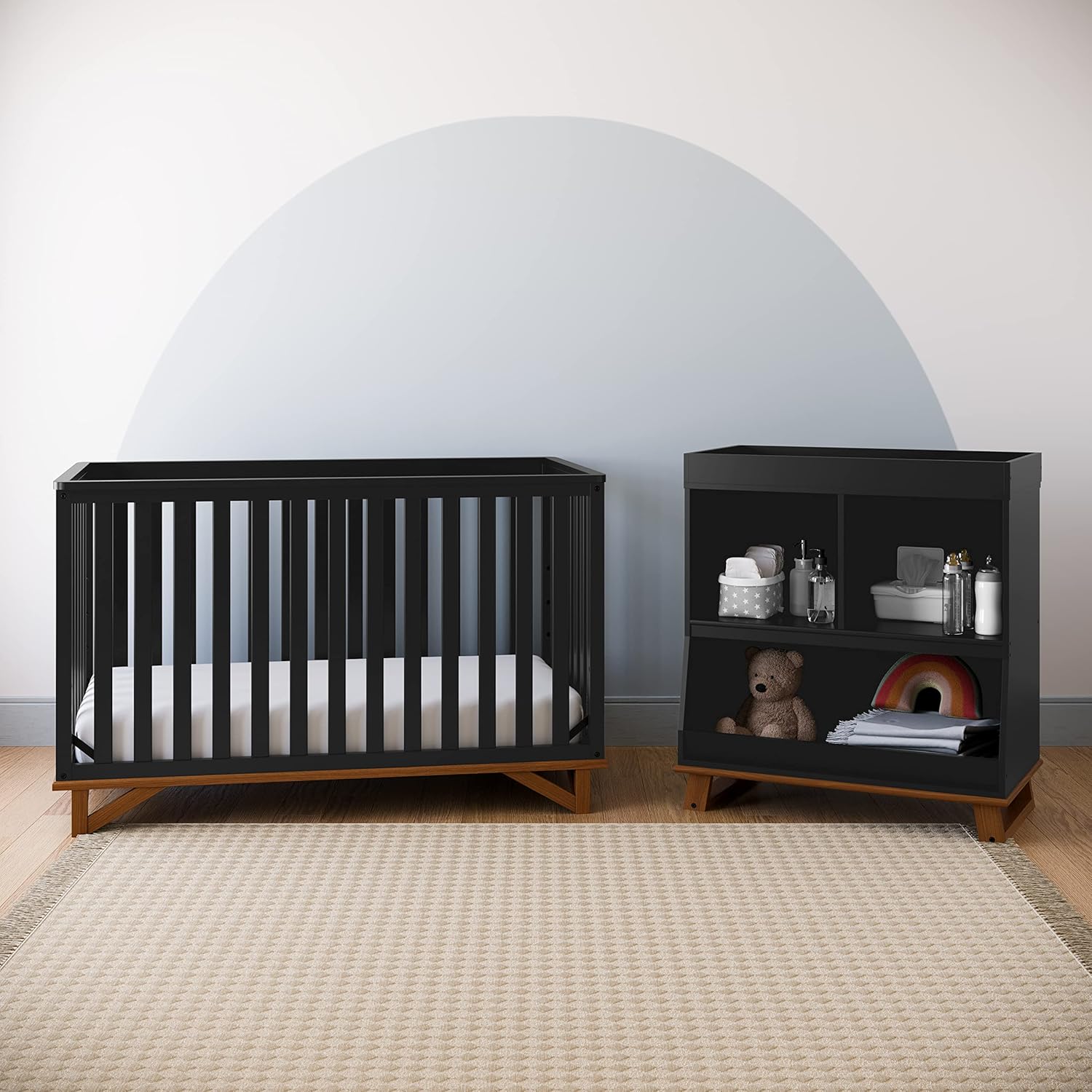Storkcraft Santa Monica 5-in-1 Convertible Crib (Black with Vintage Driftwood) u2013 GREENGUARD Gold Certified, Modern Design, Two-Tone Baby Crib, Converts to Toddler Bed, Daybed and Full-Size Bed - Image 5