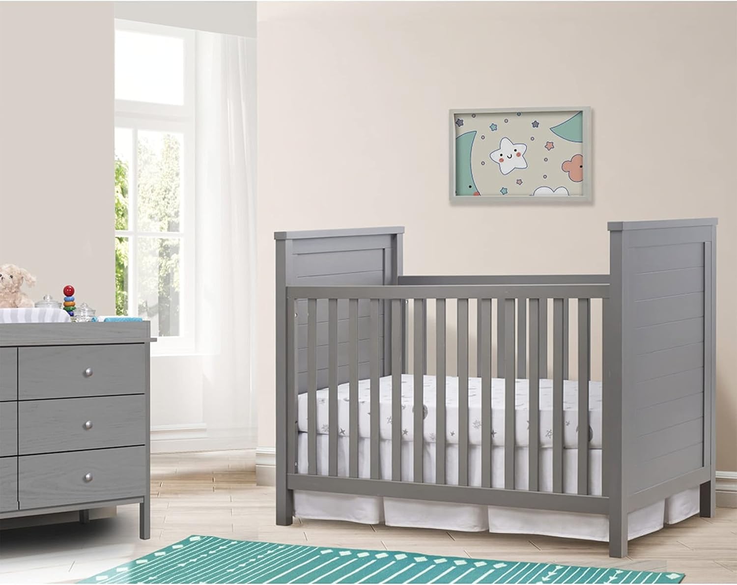 Sorelle Furniture Farmhouse Classic Crib 3-in-1 Convertible Crib, Made of Solid Pine Wood Non-Toxic Finish, Wooden Baby Bed, Toddler Bed and Childu2019s Daybed, Nursery Furniture-Weathered Gray