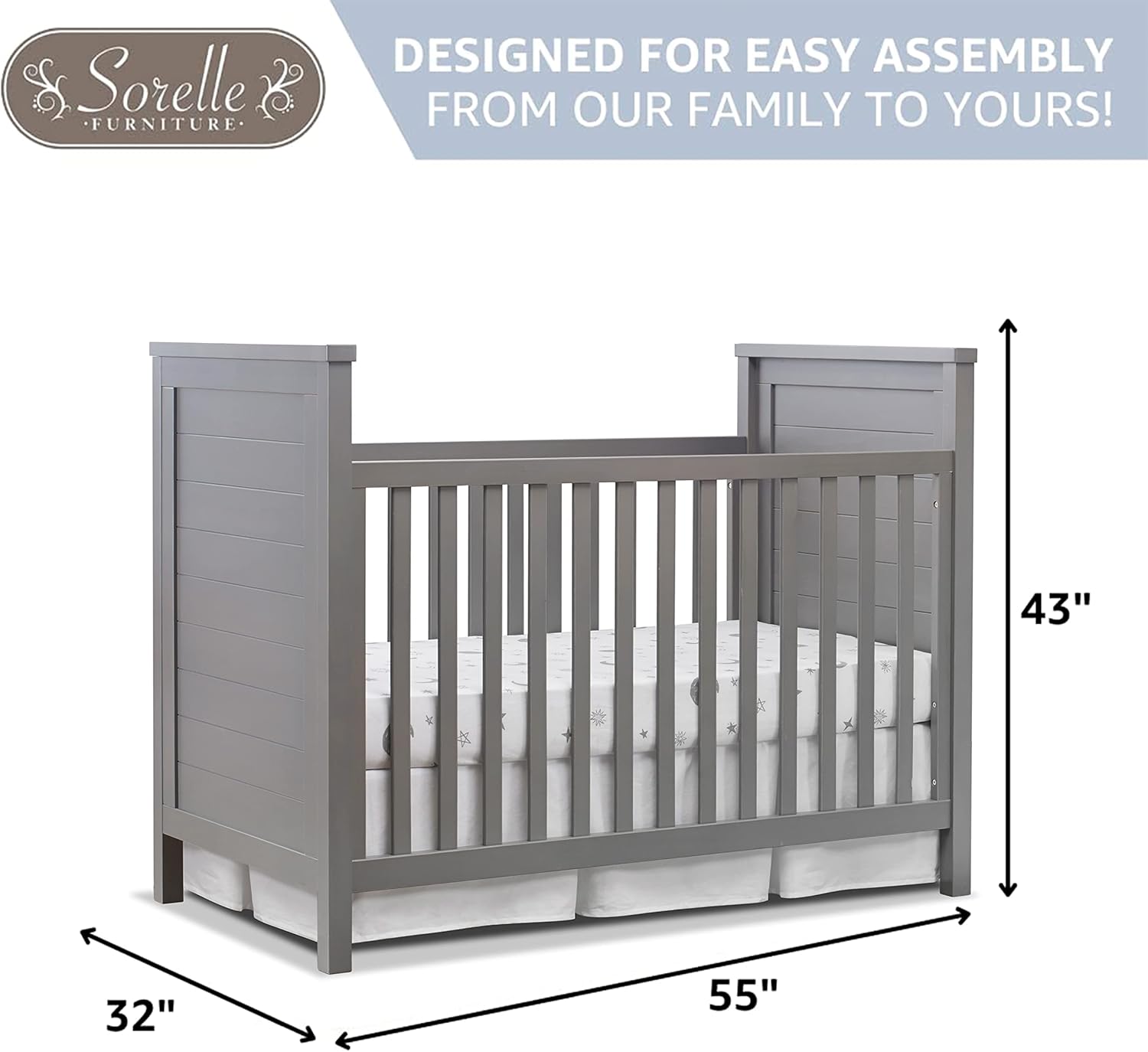 Alternative view of Sorelle Furniture Farmhouse Classic Crib 3-in-1 Convertible Crib, Made of Solid Pine Wood Non-Toxic Finish, Wooden Baby Bed, Toddler Bed and Childu2019s Daybed, Nursery Furniture-Weathered Gray