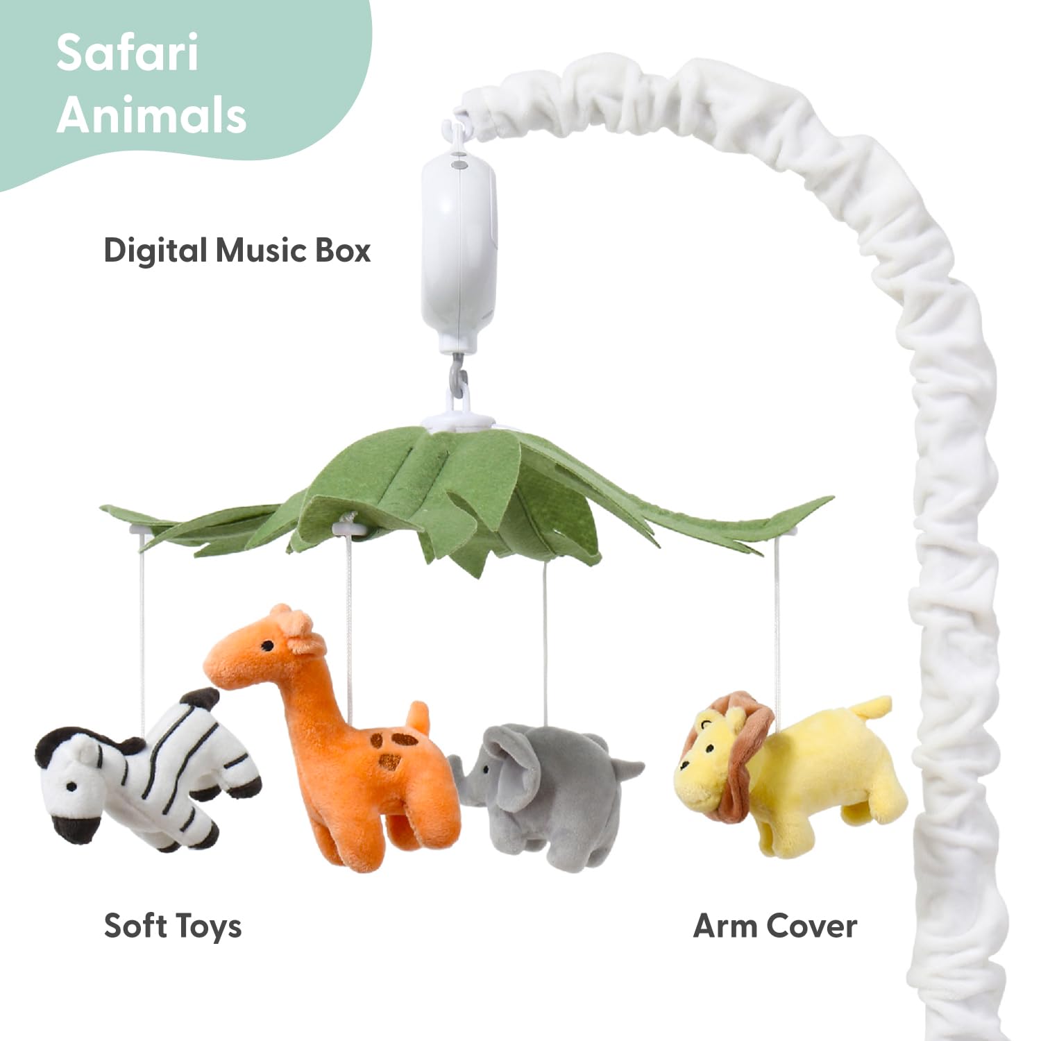 Alternative view of The Peanutshell Crib Mobile for Boys or Girls - White Musical Baby Crib Mobile with 12 Lullabies, Jungle Animal, Baby Safari Animals Nursery Decor