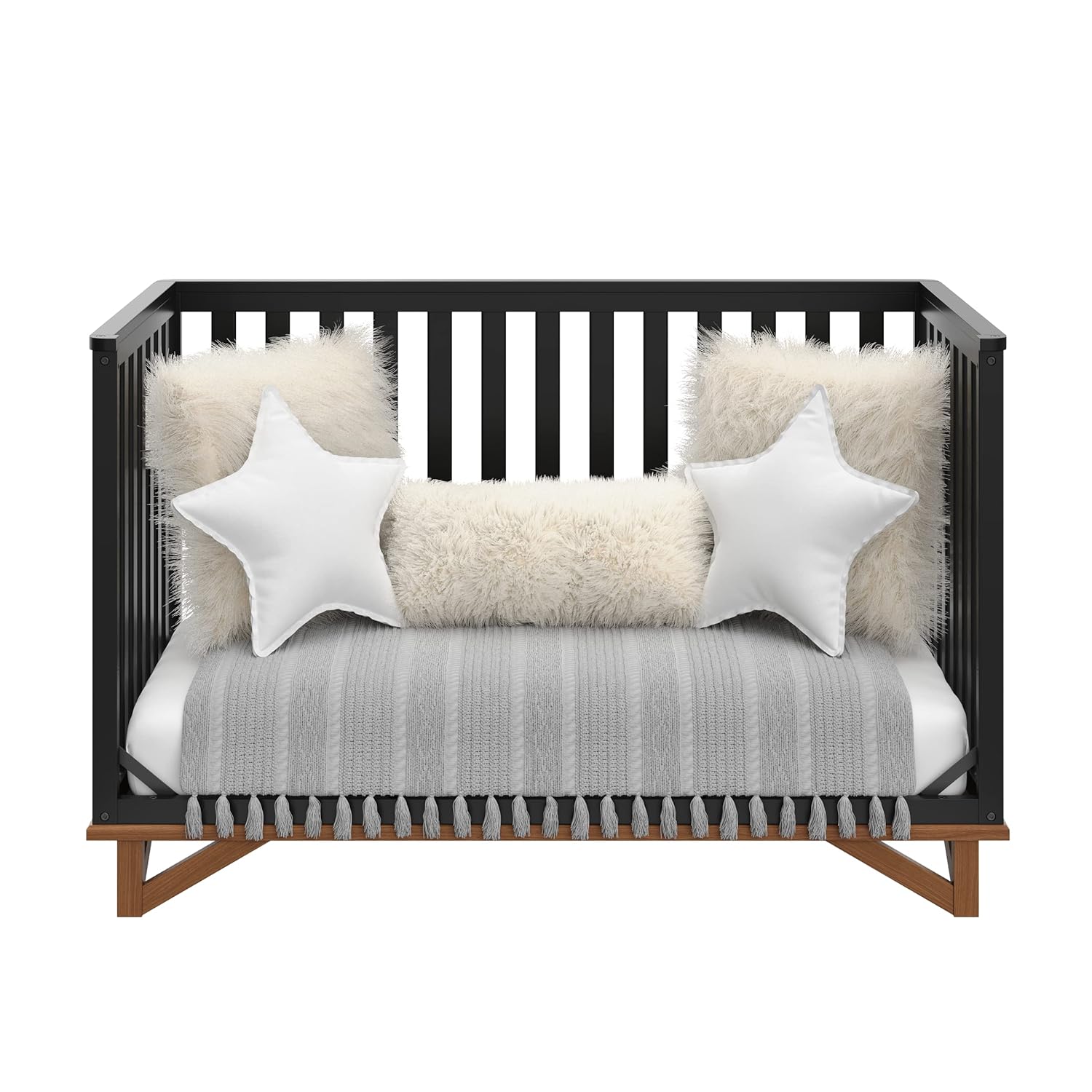 Storkcraft Santa Monica 5-in-1 Convertible Crib (Black with Vintage Driftwood) u2013 GREENGUARD Gold Certified, Modern Design, Two-Tone Baby Crib, Converts to Toddler Bed, Daybed and Full-Size Bed - Image 8