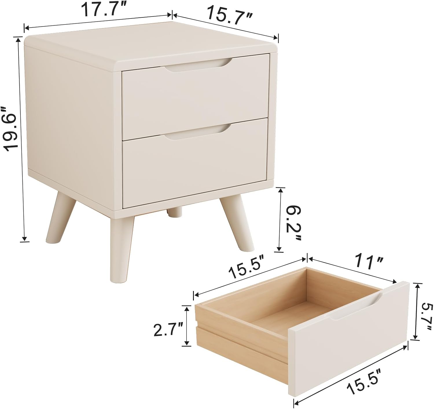 White Nightstand,Solid Wood nightstand,Modern Night Stand,Multi-Functional White Bedside Table for Living Room and Study, For bedroom, living room, office