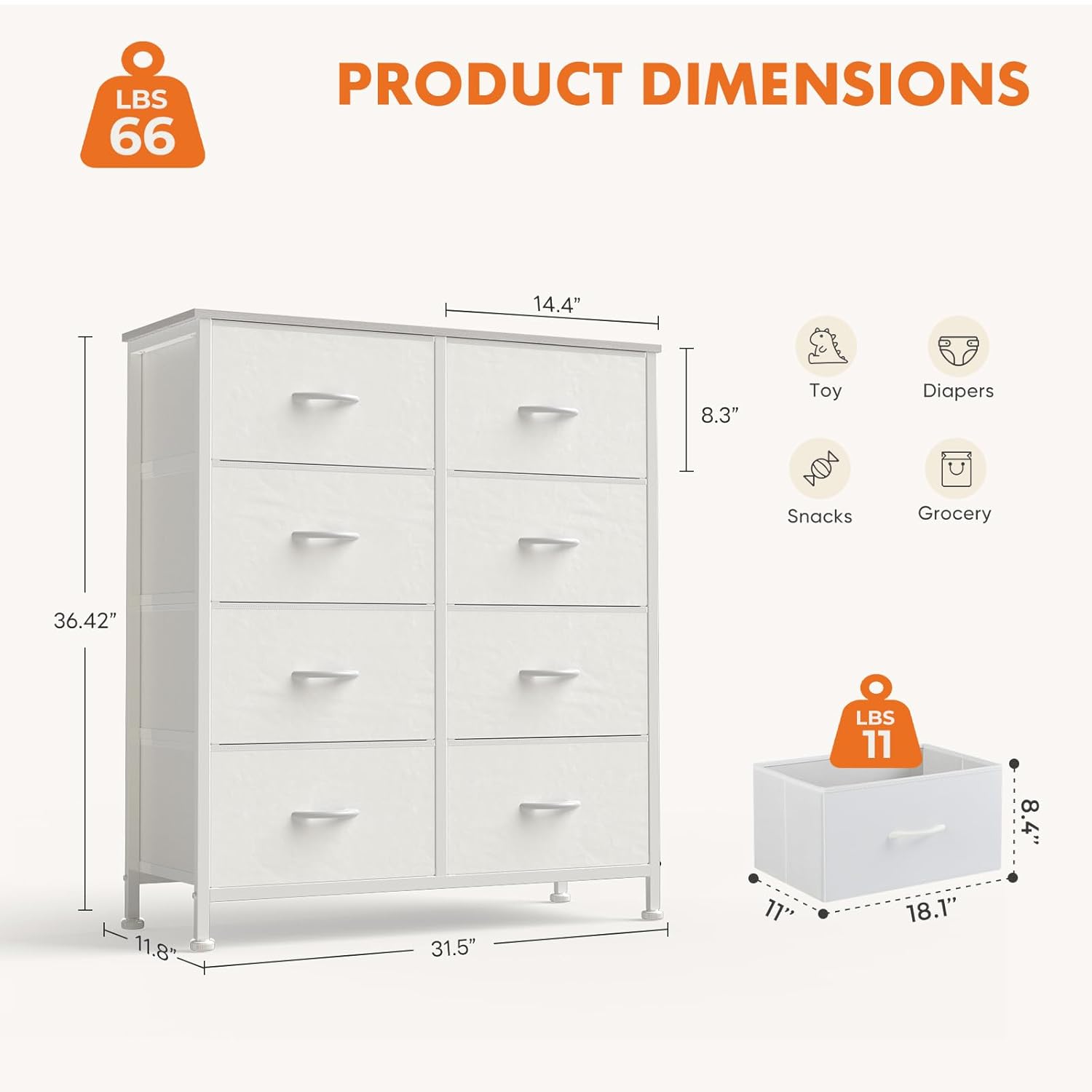 Alternative view of Atilioo Dresser for Bedroom with 8 Drawers, Anti-Tip Tall Fabric Chests Storage Organizer Tower Furniture with Wooden Top Metal Frame for Clothes, Closet, Living Room, Hallway, Entryway