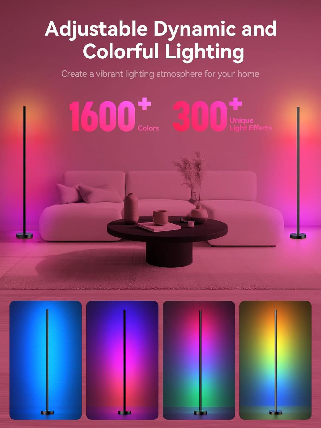 OIYN Smart RGBICW LED Corner Floor Lamp - 16 Million DIY Colors, 68+ Scenes, Music Sync, App & Remote Control, Color-Changing Ambient Lighting for Living Rooms, Bedrooms, and Gaming Rooms
