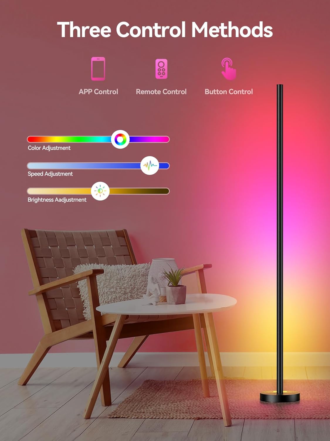 Alternative view of OIYN Smart RGBICW LED Corner Floor Lamp - 16 Million DIY Colors, 68+ Scenes, Music Sync, App & Remote Control, Color-Changing Ambient Lighting for Living Rooms, Bedrooms, and Gaming Rooms