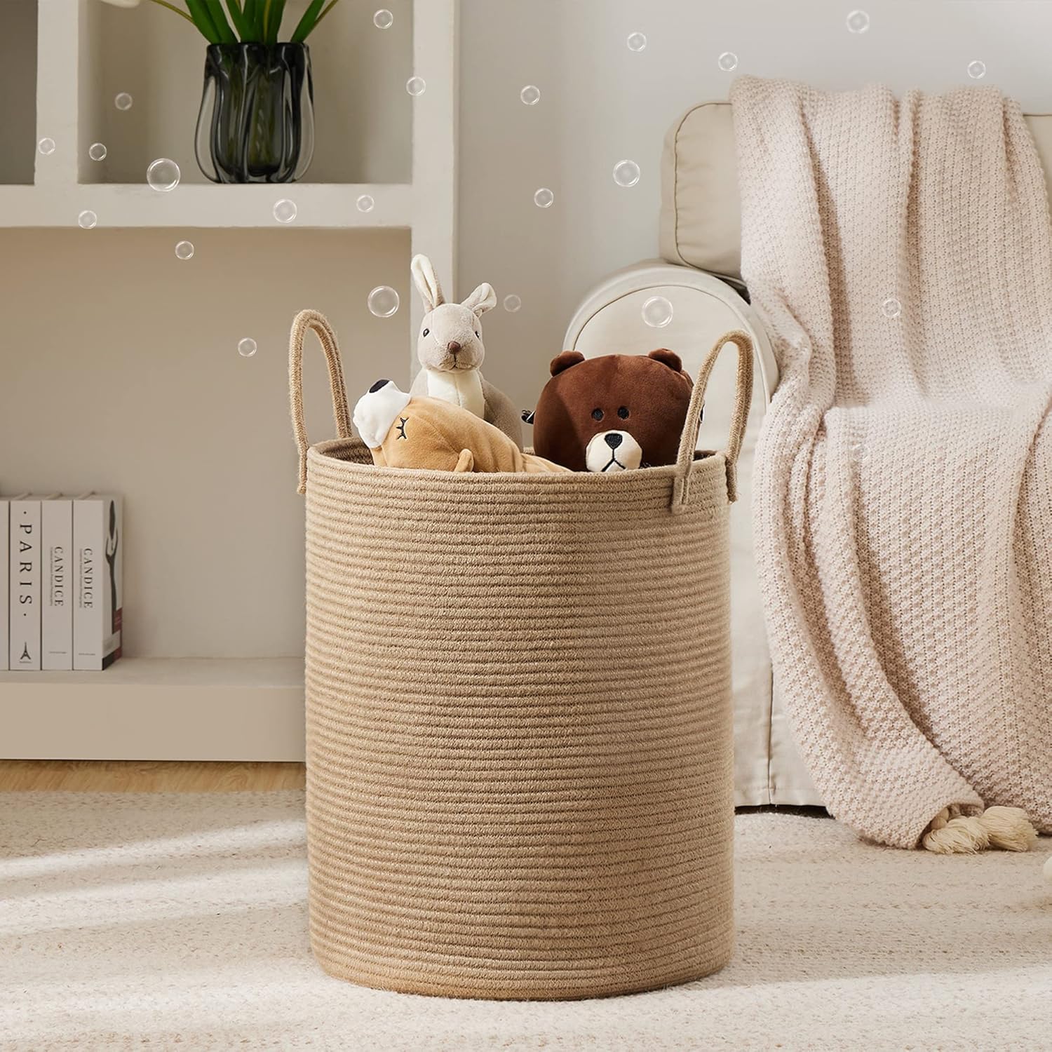 Alternative view of Jute Rope Laundry Hamper Basket by YOUDENOVA, 58L Tall Laundry Basket, Baby Nursery Hamper for Blanket Storage for Bedroom-Large-Jute