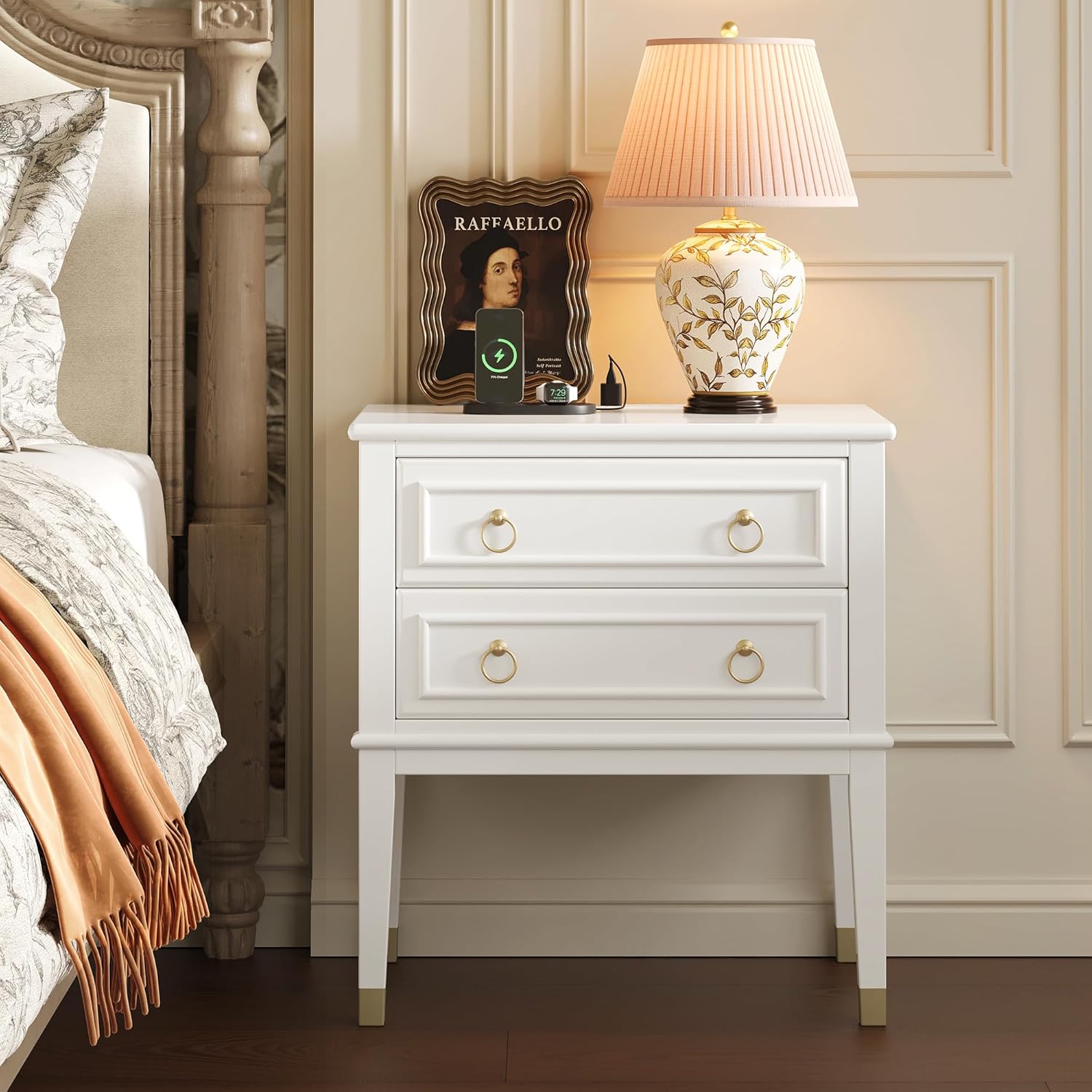 Alternative view of Huuger 27.6 Inch Tall Nightstand with Charging Station, USB-C Port, Larger Night Stand Set of 2, Bedside Table with 2 Drawers, 11.4 Inch Raised Legs, Side Tables End Tables, for Bedroom, White