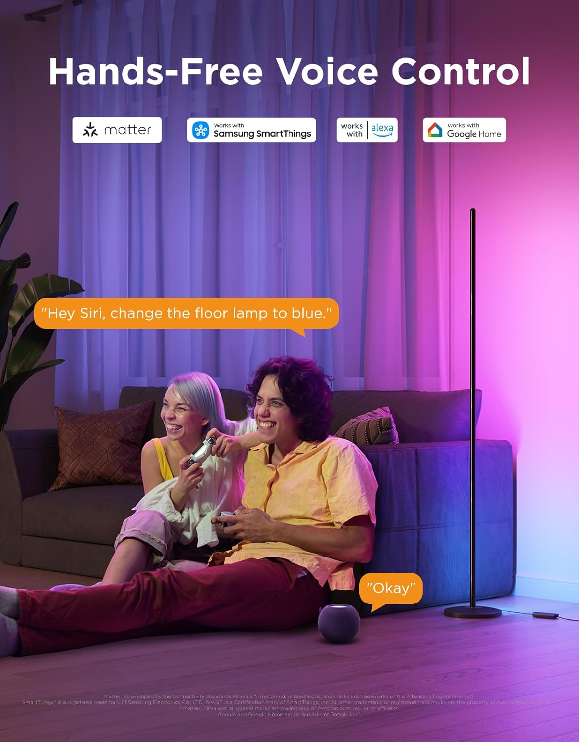 Govee RGBIC Floor Lamp Basic, LED Corner Lamp Compatible with SmartThings, Alexa, and Matter, Smart Modern Floor Lamp with Music Sync and 16 Million DIY Colors, Standing Lamp for Bedroom Living Room