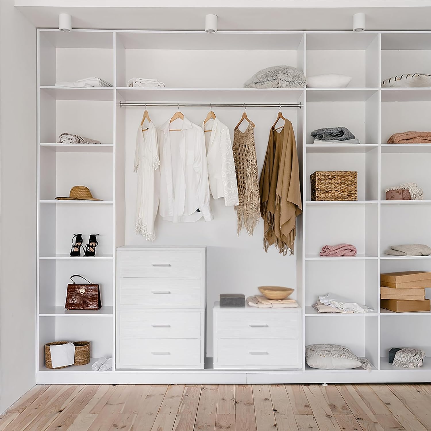 BOLUO Stackable Storage Drawers Closet Organizers and Storage Fabric White 2 Drawer Dresser for Bedroom 2 Packs Modern