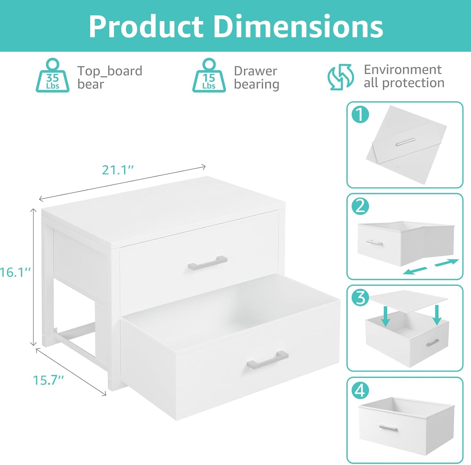 Alternative view of BOLUO Stackable Storage Drawers Closet Organizers and Storage Fabric White 2 Drawer Dresser for Bedroom 2 Packs Modern
