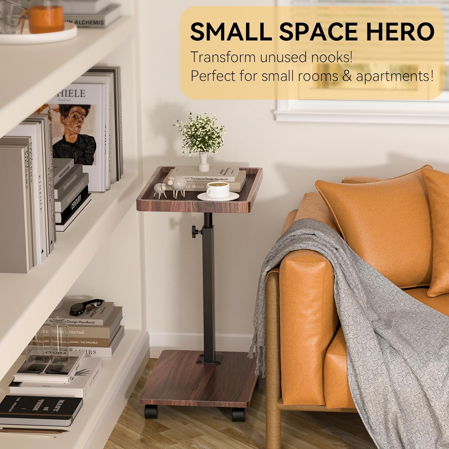 Alternative view of C Table End Table Adjustable Height, 360°Swivel TV Tray Table for Small Spaces, Couch Tables That slide under, C Shaped Side Tables living room and bedroom for Sofa, Bed,Chair, Snack (1, Walnut Brown)