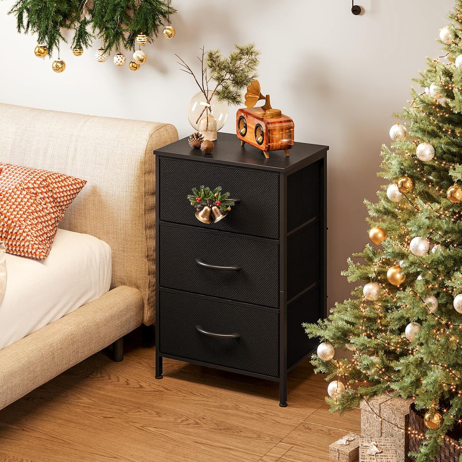 AODK Dresser for Bedroom Nightstand Small Dressers Chest of Drawers End Table for Living Room, Closet Dresser with 3 Storage Drawers Organizer Clothes, Black