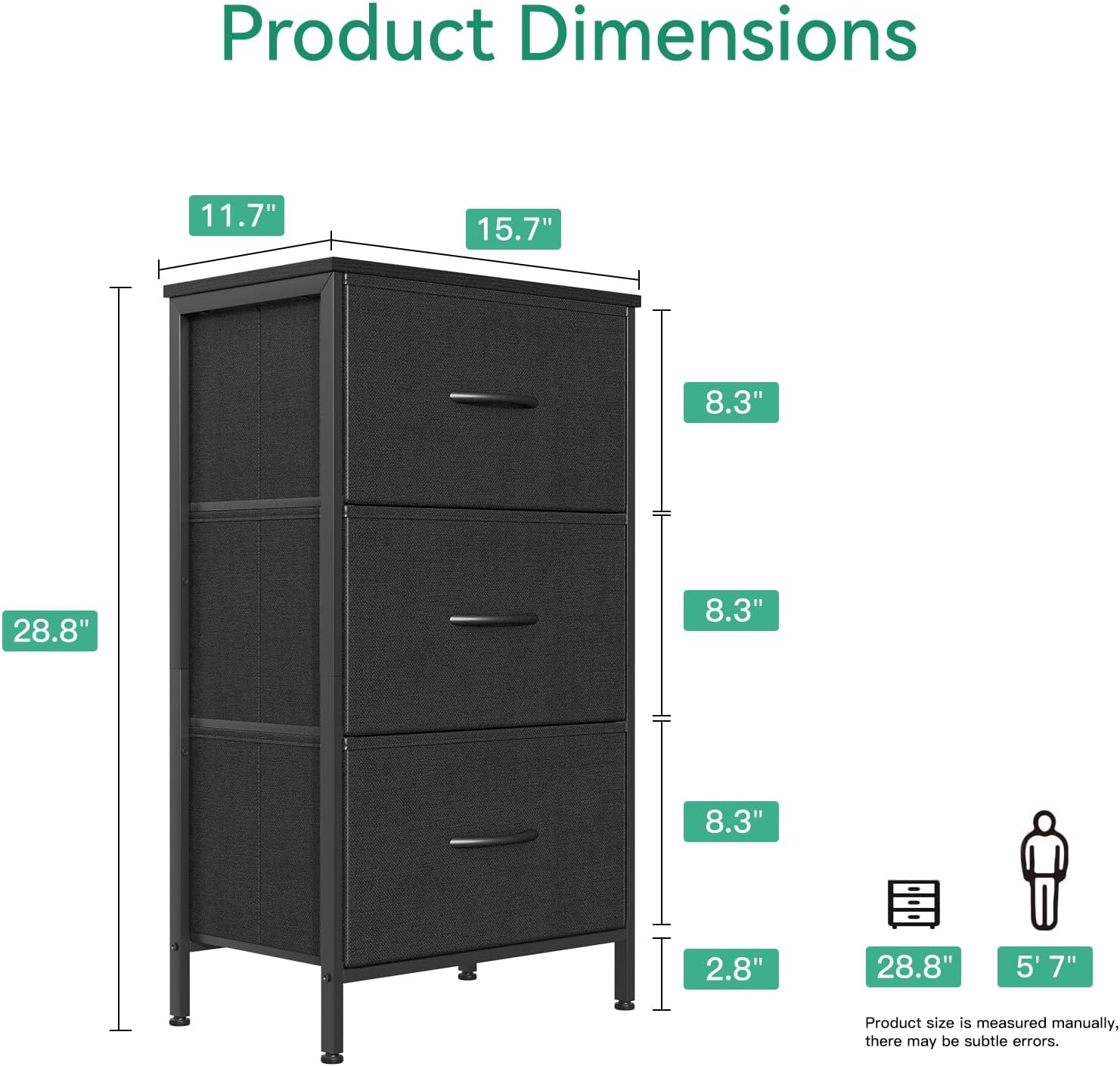 Alternative view of AODK Dresser for Bedroom Nightstand Small Dressers Chest of Drawers End Table for Living Room, Closet Dresser with 3 Storage Drawers Organizer Clothes, Black