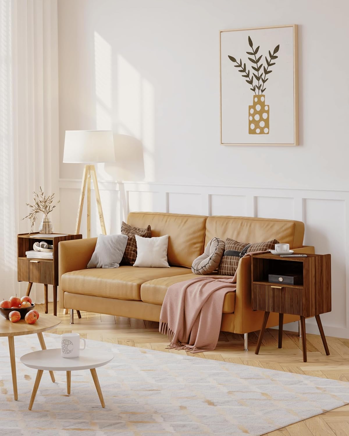 Alternative view of JOONEE Nightstand,Modern Bedside Table with Storage Drawer and Open Wood Shelf, for Living Room, Bedroom and Small Spaces, Accent Night Stand with Solid Wood Legs, Easy Assembly,Walnut Brown