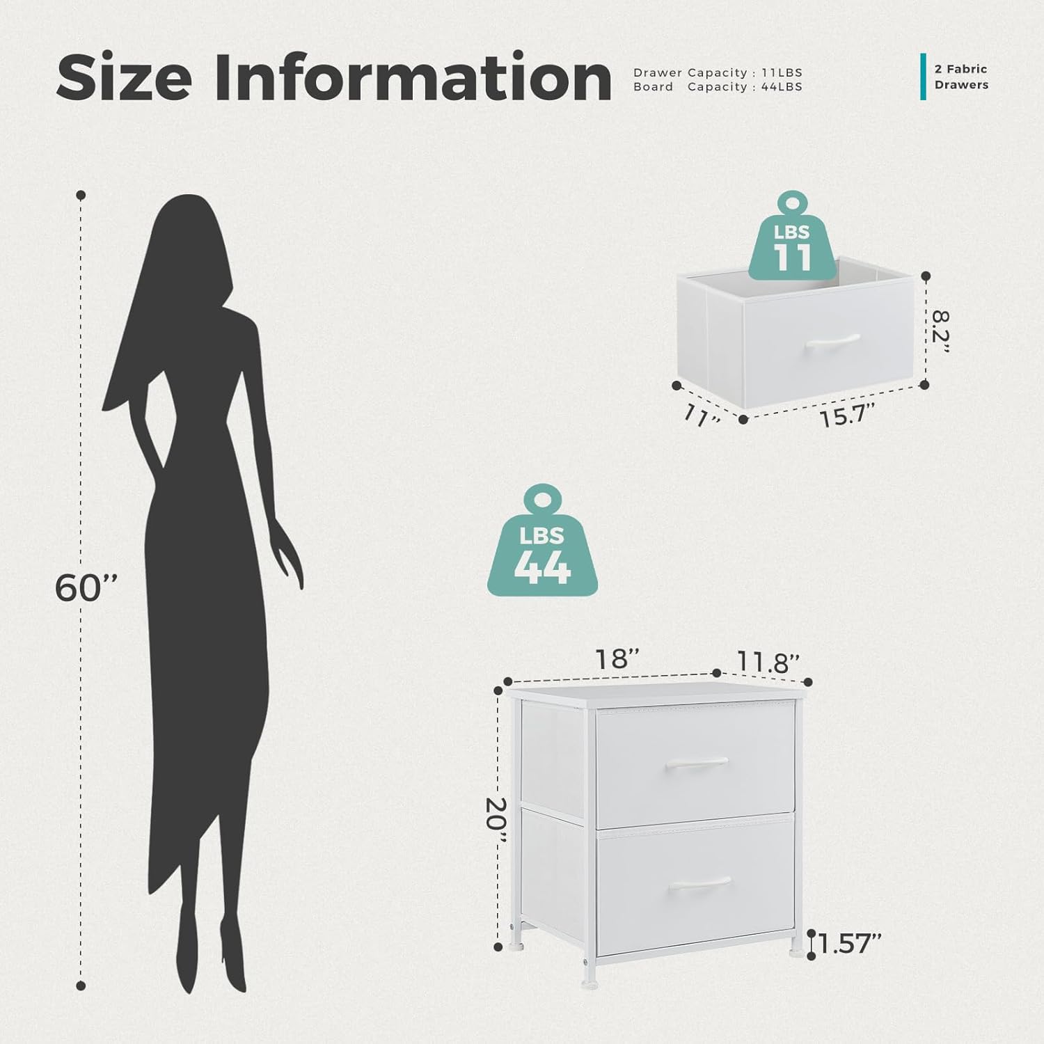 Alternative view of DUMOS Nightstand Small Dresser with 2 Fabric Drawers Side Tables Bedroom End Table Kids Bedside Storage Furniture for 20 inch Tall Night Stand for Closet, Entryway, College Dorm, White