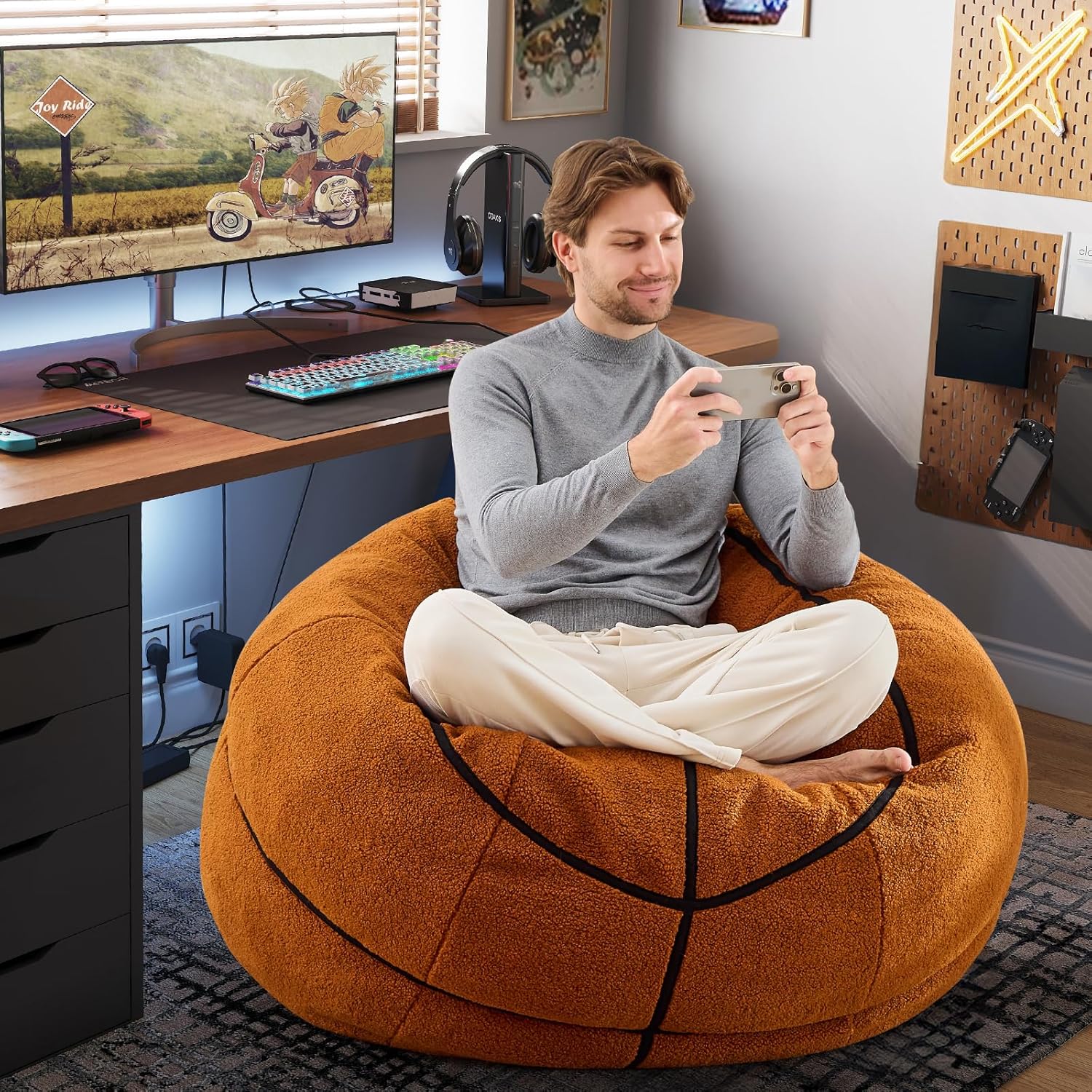 Alternative view of Sports Basketball Bean Bag Chair - Giant Bean Bag Chairs for Adults and Kids - Oversized Bean Bag Sofa Couch with Filler - Plush BeanBag Furniture for Living Room Bedroom Dorm Office - 44 Inch