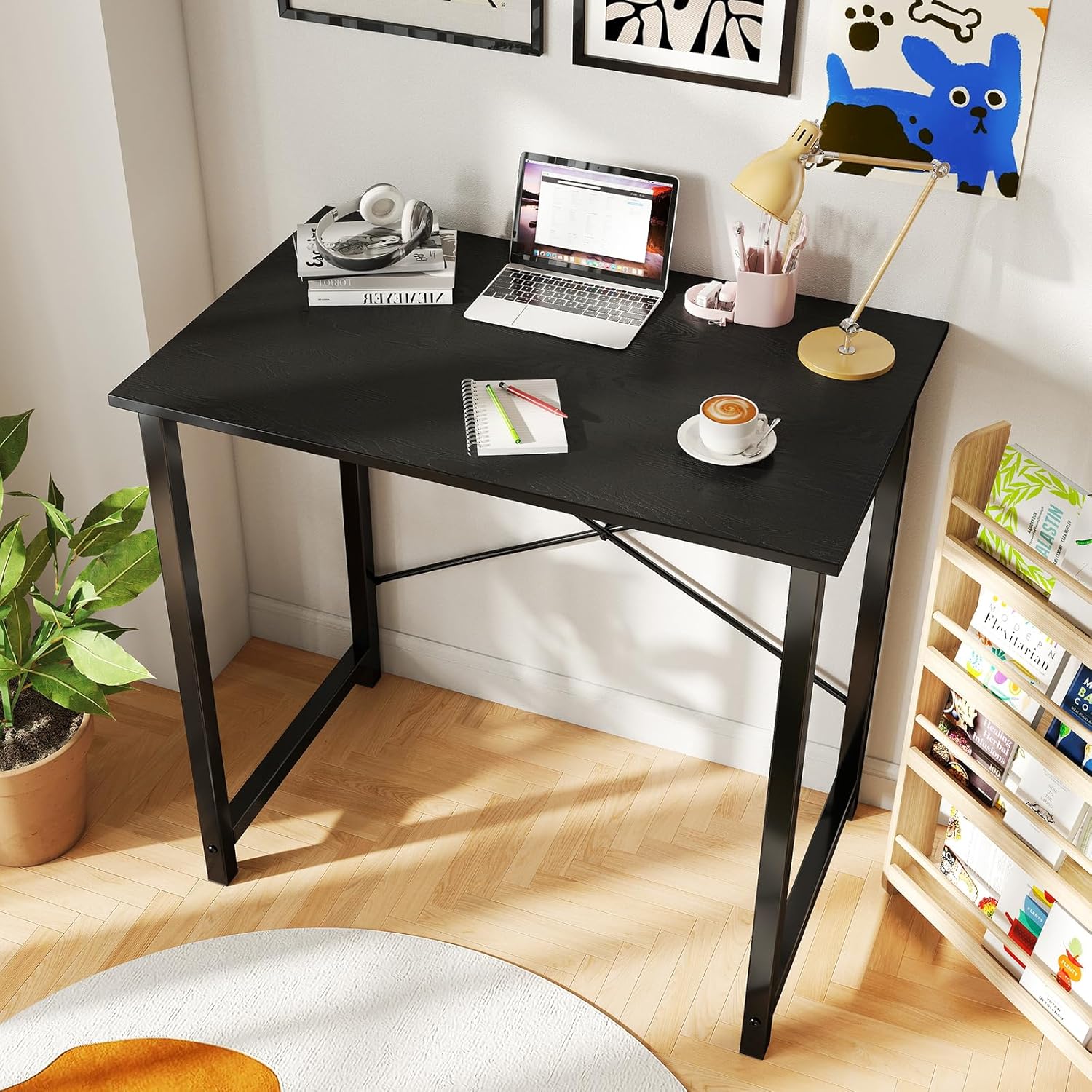 DUMOS 32 Inch Office Small Computer Desk Modern Simple Style Writing Study Work Table for Home Bedroom - Wood Black