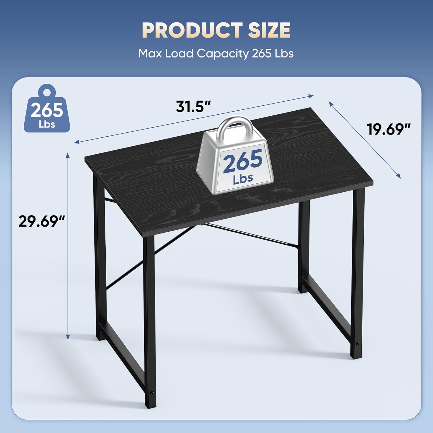 Alternative view of DUMOS 32 Inch Office Small Computer Desk Modern Simple Style Writing Study Work Table for Home Bedroom - Wood Black