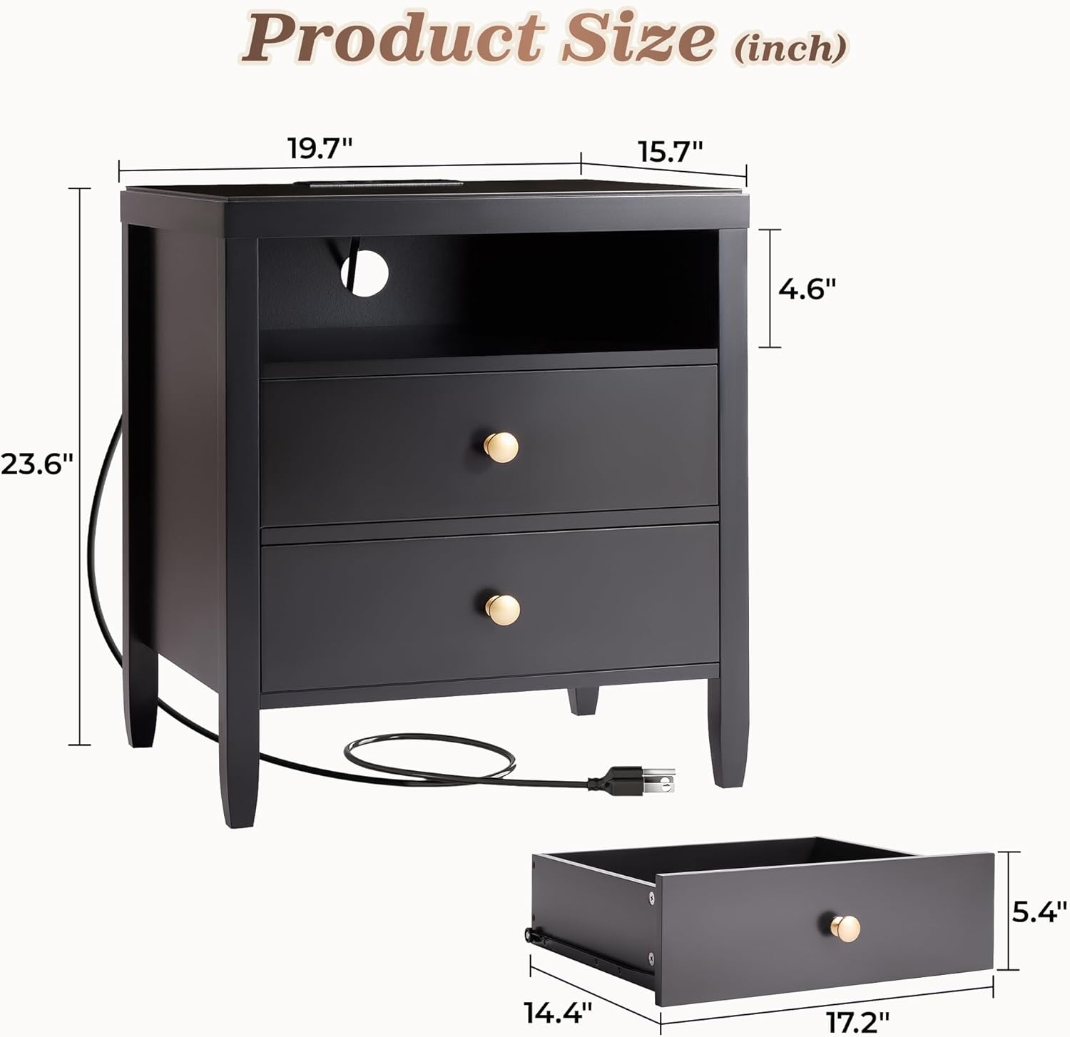 Huuger Black Nightstand Set of 2, Night Stand with Charger Station, Bedside Table with 2 Drawers, Bed Side Tables for Bedroom, Modern Nightstands, Metal Knobs, Painted Surface | with Charger Station, 2 Drawers, Bed Side Tables, for Bedroom, Metal Knobs, Painted Surface
