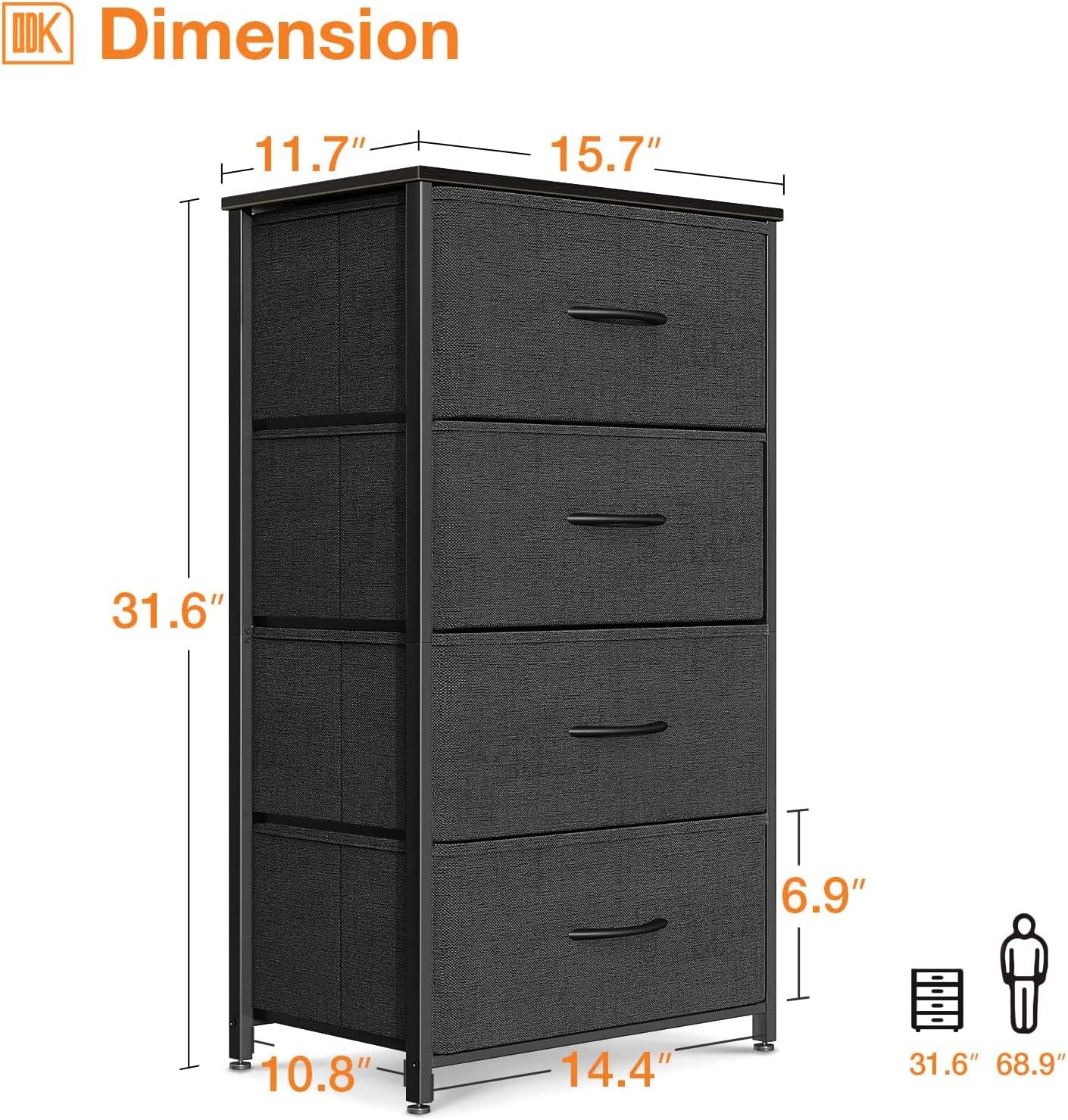 Alternative view of ODK Dresser for Bedroom with 4 Storage Drawers, Small Dresser Chest of Fabric Drawers with Sturdy Steel Frame for Small Space, Wood Top, Black
