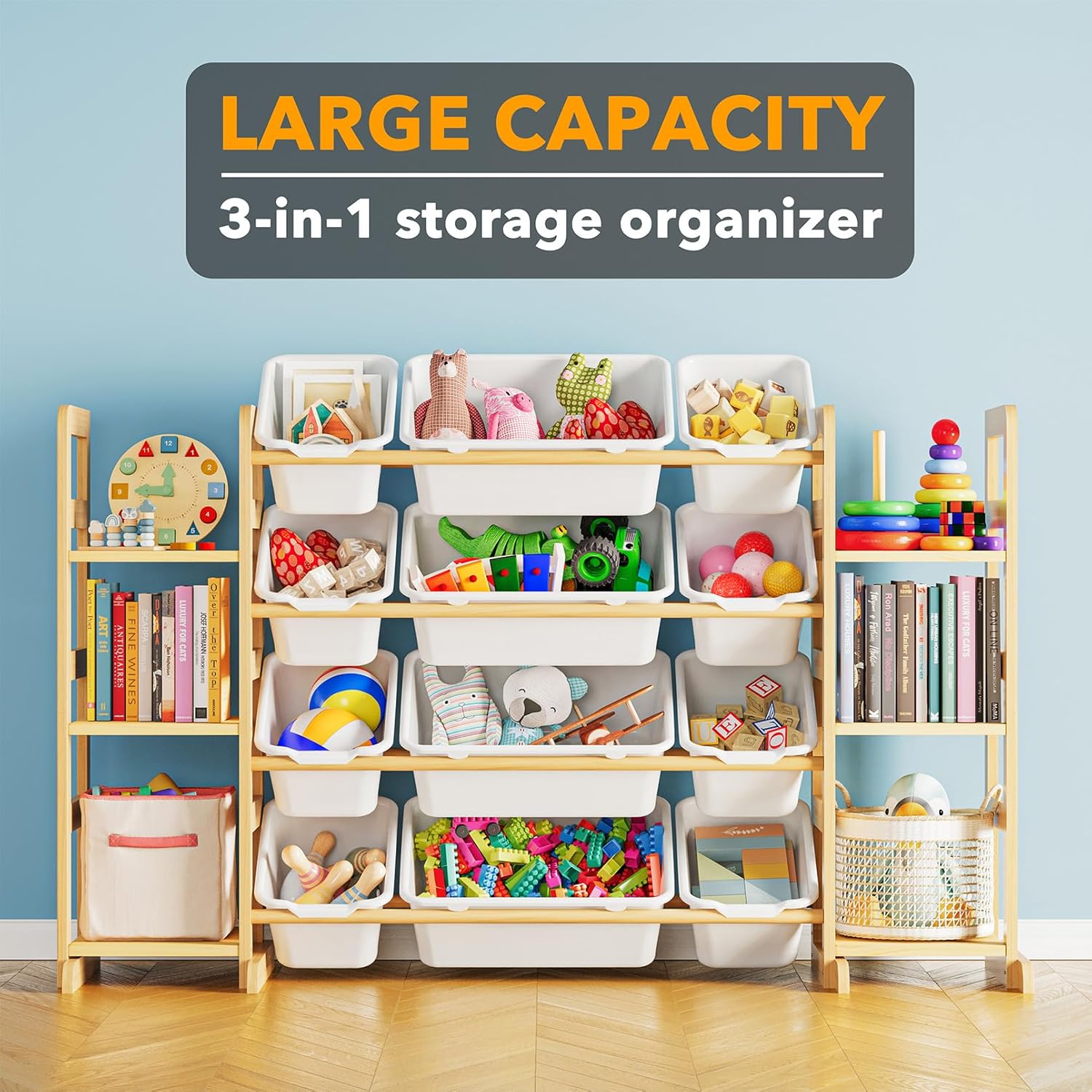 Alternative view of SpaceAid Toy Storage Organizer with 6 Shelves and 12 Bins, Bookshelf/Bookcase, Kids Bin Shelf, Toys Box for Playroom Organization for Bedroom & Room Decor, White, 52.3" W
