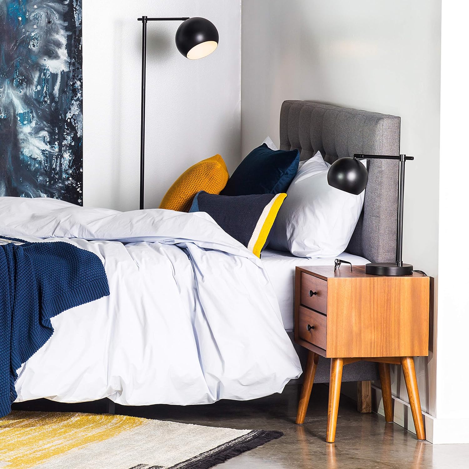 Poly & BARK Dorsey Nightstand - Mid-Century Modern Nightstand u2013 Solid Wood Bedside Table with 2 Drawers, Acorn Walnut Finish, 23.5" Tall