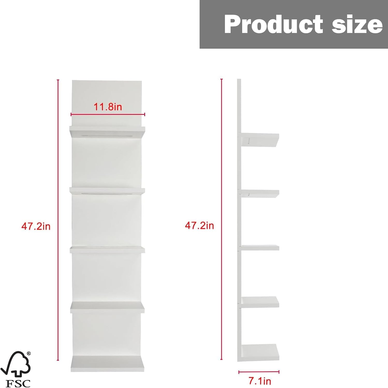 VIWODS 5-Tier Wall Shelf Unit with RGB Light, Floating Lack Shelf for Wall Storage, Wall Mounted Vertical Display Shelf for Bedroom Living Room Vanity, White