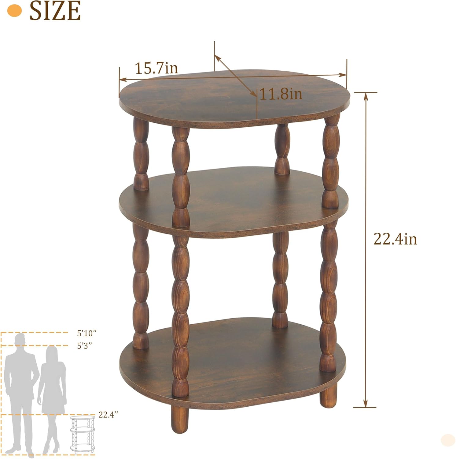 Alternative view of MaxSmeo Side Table, 3-Tier Small End Table, Modern Oval Night Stand Accent Table for Living Room, Bedroom, Rustic Brown