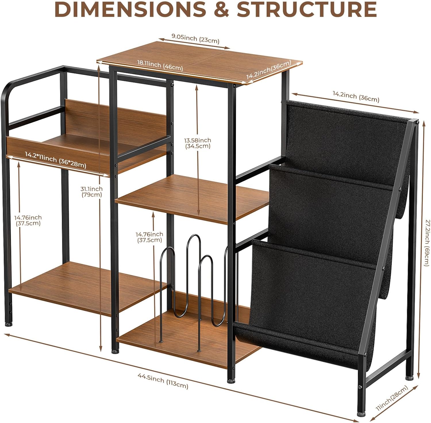 Vinyl Record Stand, 3-Tier Record Player Table with Left and Right Storage for Living Room Bedroom