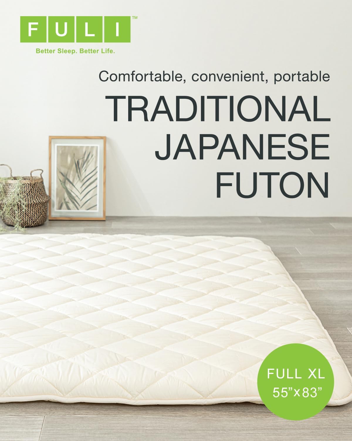 Alternative view of FULI Japanese Futon, Foldable & Portable Floor Lounger Bed, Roll Up Sleeping Pad, Shikibuton, Made in Japan (White, Full XL)