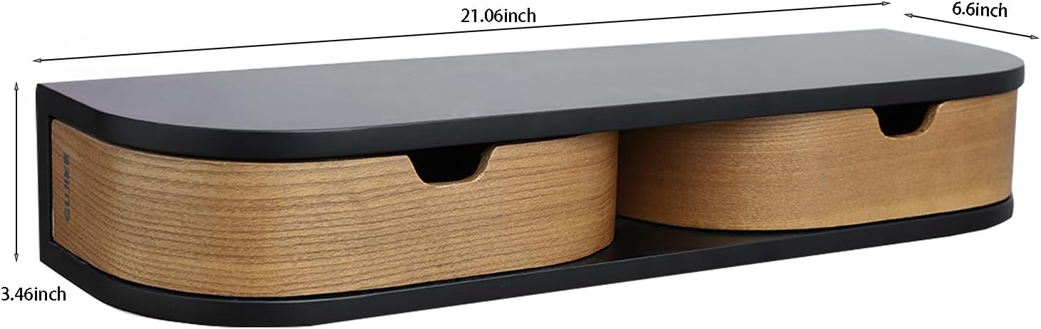 Alternative view of GUJIKE Floating Nightstand, Wall Mounted Bedside Shelf, Handmade Bedroom Furniture,21 Inch Bedside Table, Nightstand with Drawer (Black, Double Drawers)