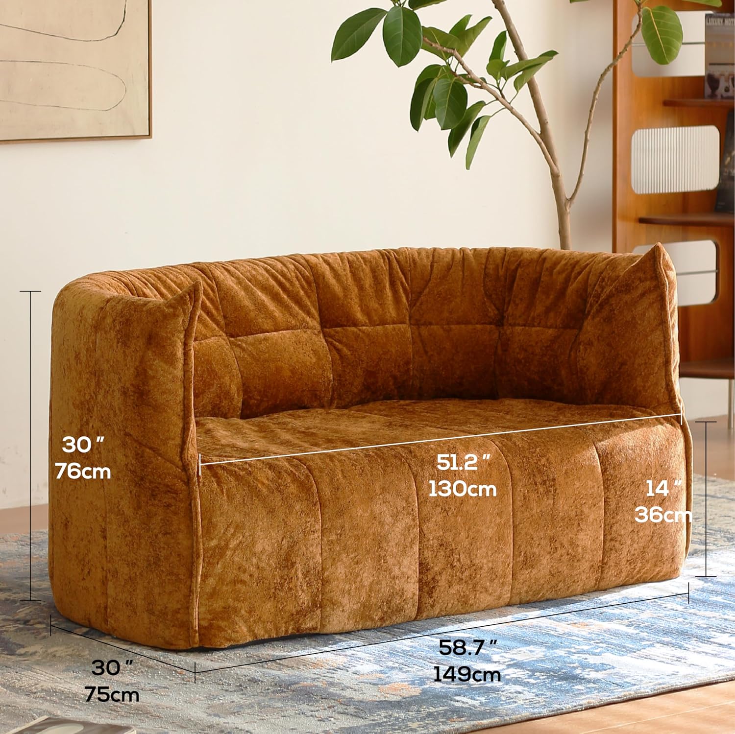N&V Mid Century Brigantin Deep Relaxation Sofa, Soft Premium Chenille, for Living Room Bedroom and Office (Brown, Single)
