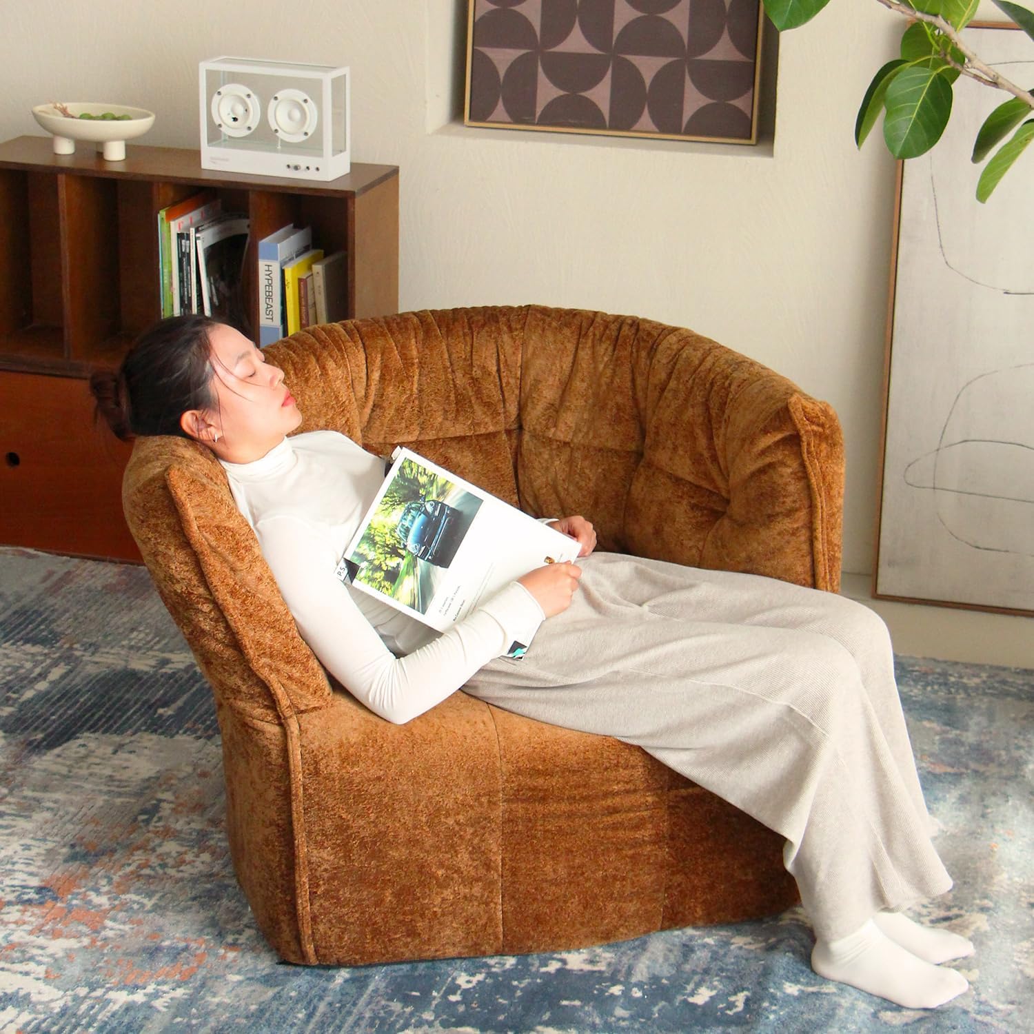 Alternative view of N&V Mid Century Brigantin Deep Relaxation Sofa, Soft Premium Chenille, for Living Room Bedroom and Office (Brown, Single)