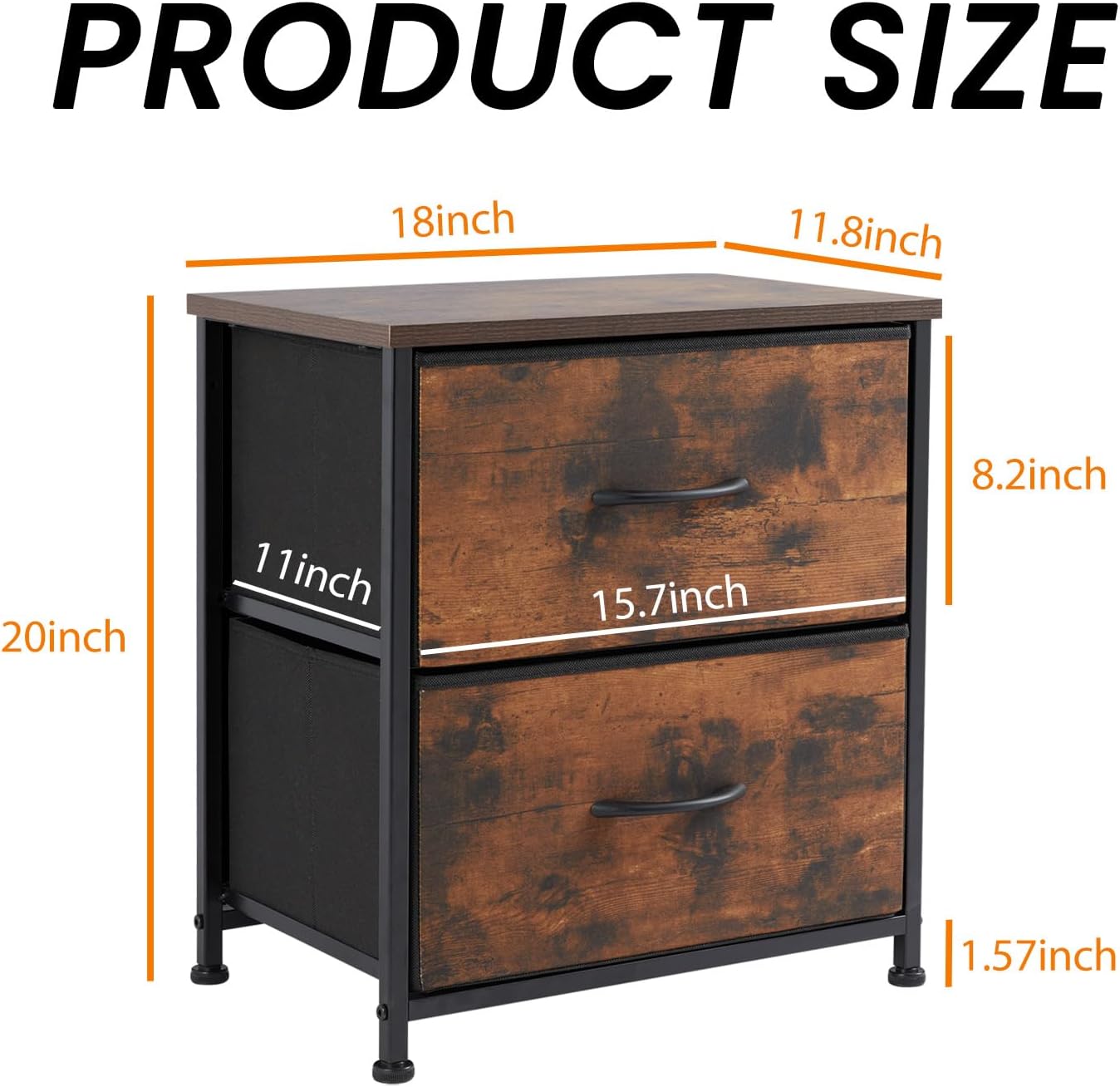 Alternative view of Sweetcrispy Nightstand with 2 Storage Drawers, 20" Height End Tabl Small Bed Side Furniture, Wooden Top Fabric Cabinet Kids Night Stand Mini Dresser for Bedroom, Closet, Entryway, College Dorm, Brown