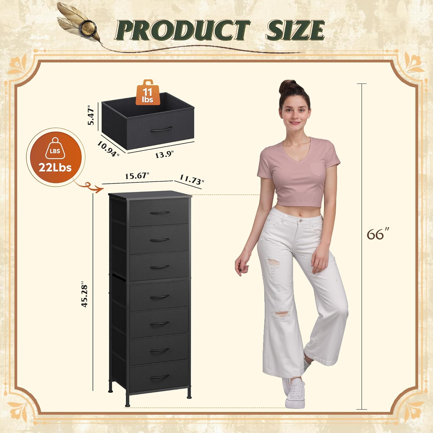 Alternative view of WLIVE Black Tall Dresser for Bedroom, 7 Drawer Dressers & Chests of Drawers, Fabric Dresser for Closet, Living Room, Night Stand with Metal Frame, Storage Tower with Fabric Bins, Wood Top