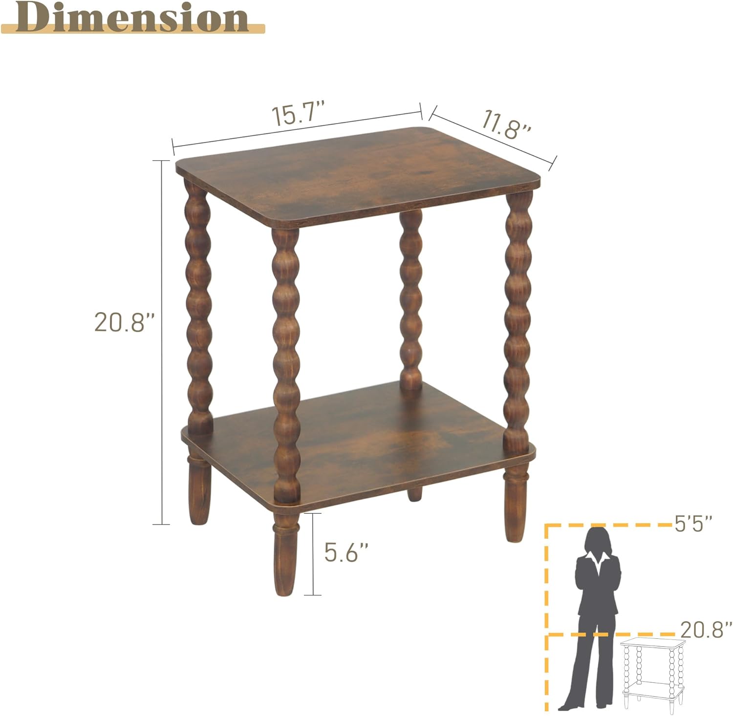 Alternative view of Fultyle Side Table, Small End Table with Storage Shelf, 2-Tier Small Coffee Tables Living Room for Bedroom, Narrow Spaces (Rustic Brown)