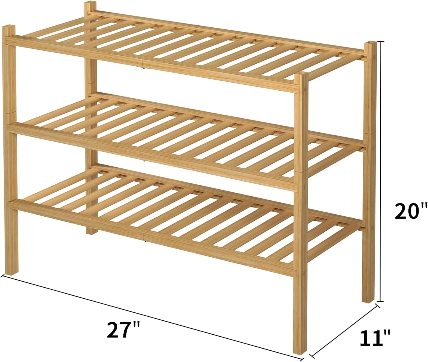 Alternative view of ROMGUAR CRAFT 3 Tier Bamboo Shoe Rack for Closet Free Standing Wood Shoe Shelf Storage Organizer for Entryway Small Space Stackable 27"x11"x20" (Natural)