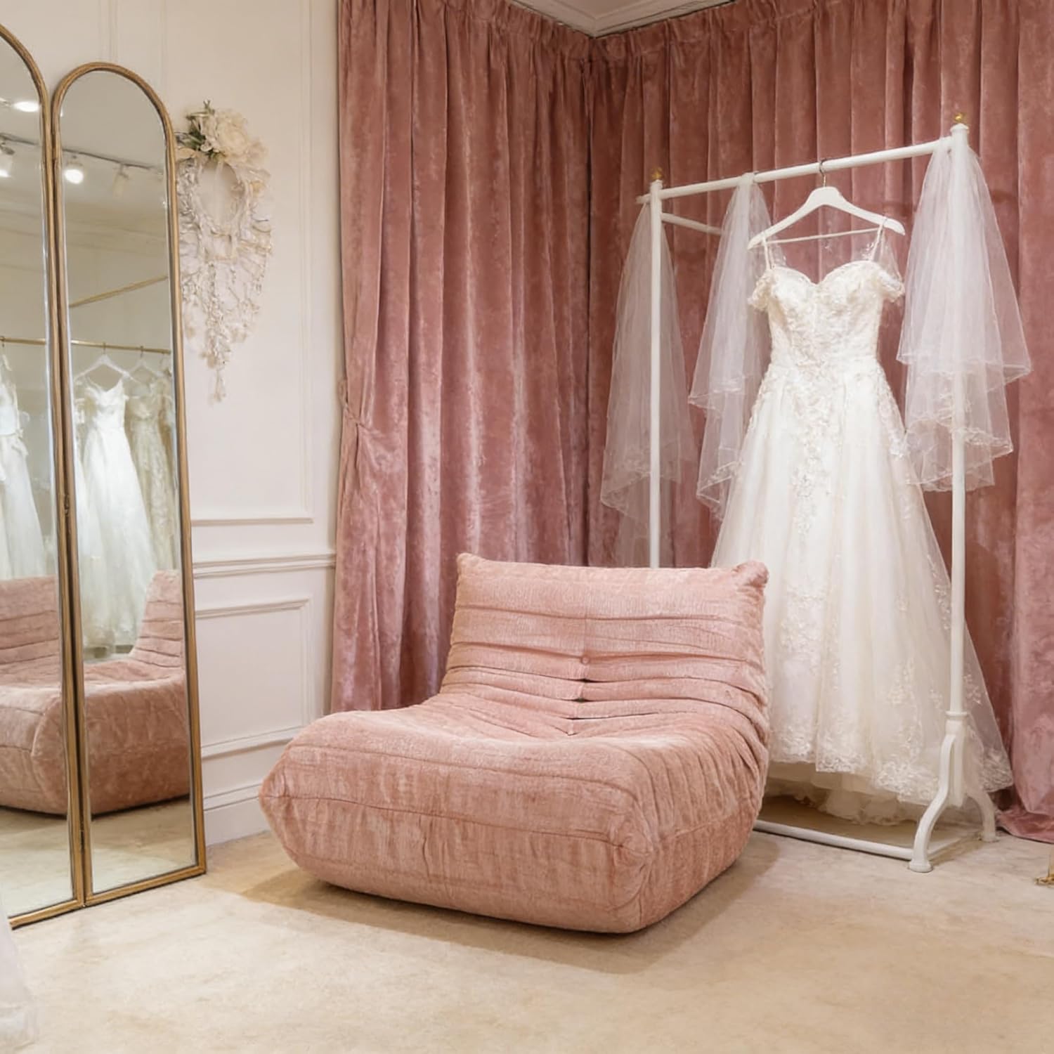 Alternative view of GOSBOST Bean Bag Chair - Memory Foam Bean Bag Chair for Adults, Comfy High-Resilience Single Sofa, Small Space Floor Chair, Chaise Lounge for Living Room, Bedroom (Pink, Wrinkles)