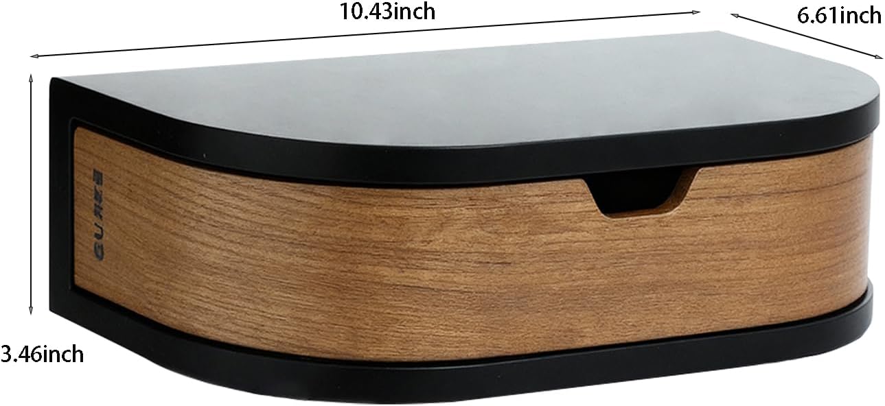 Alternative view of 10.4Inch Floating Nightstand, Wall Mounted Bedside Shelf, Handmade Bedroom Furniture,Floating Bedside Table, Floating Nightstand with Drawer (Black, Single Drawer)